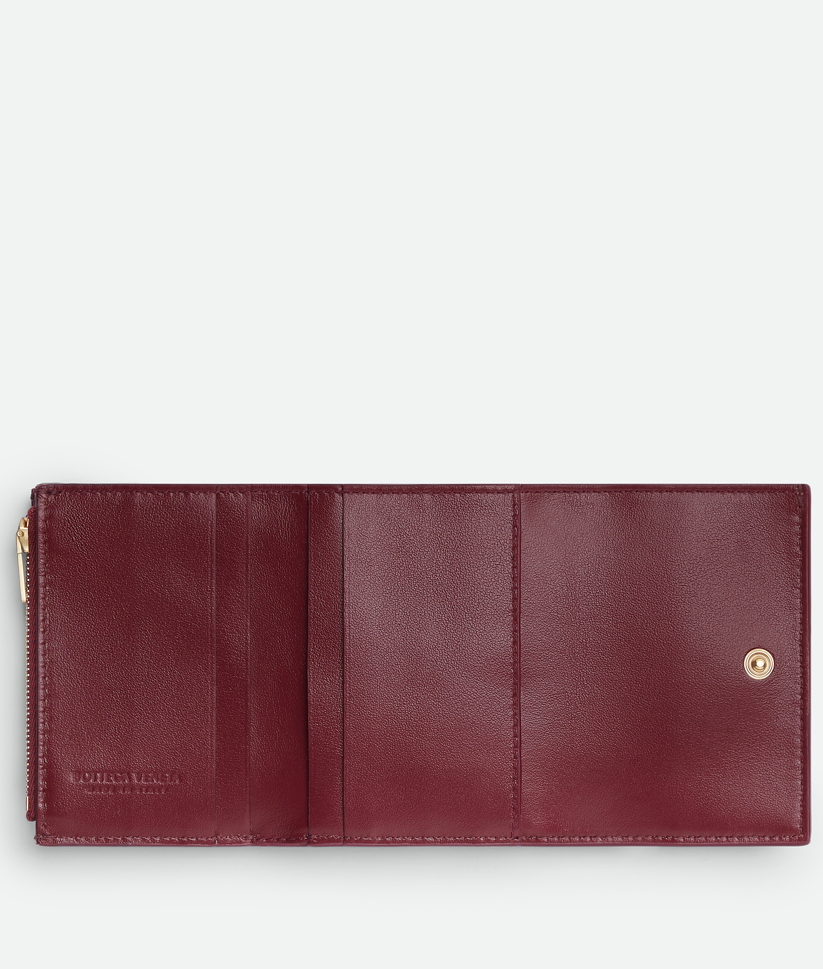 Shop Bottega Veneta Tri-fold Zip Wallet In Bordeaux