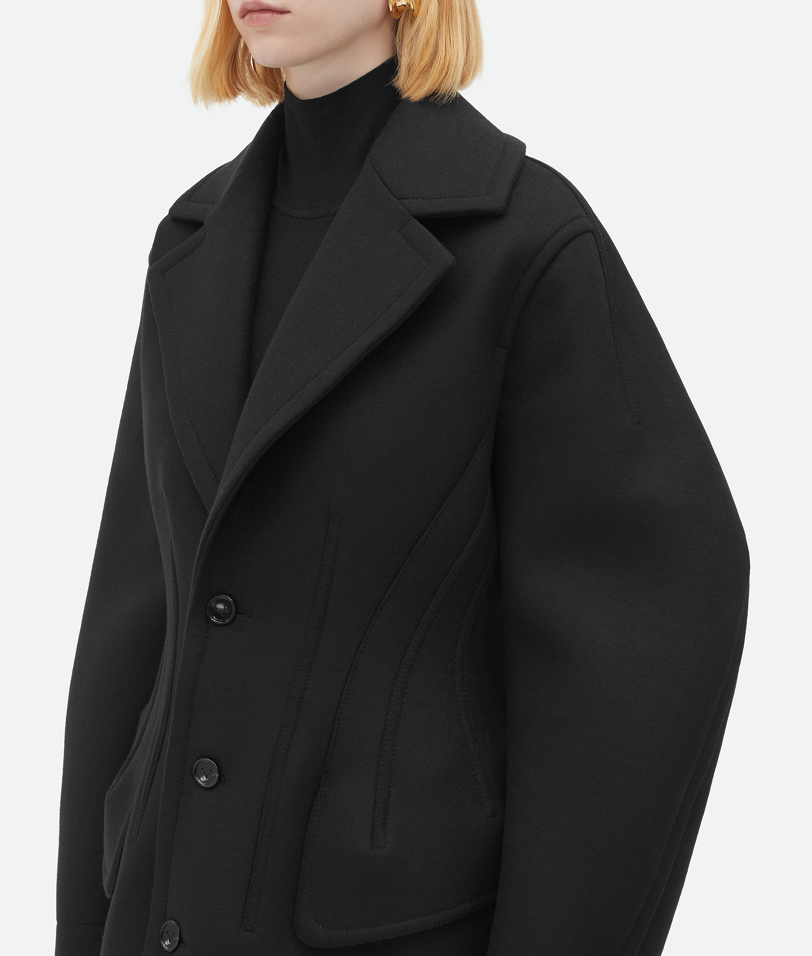 Shop Bottega Veneta Felted Wool Sculptured Coat In Black