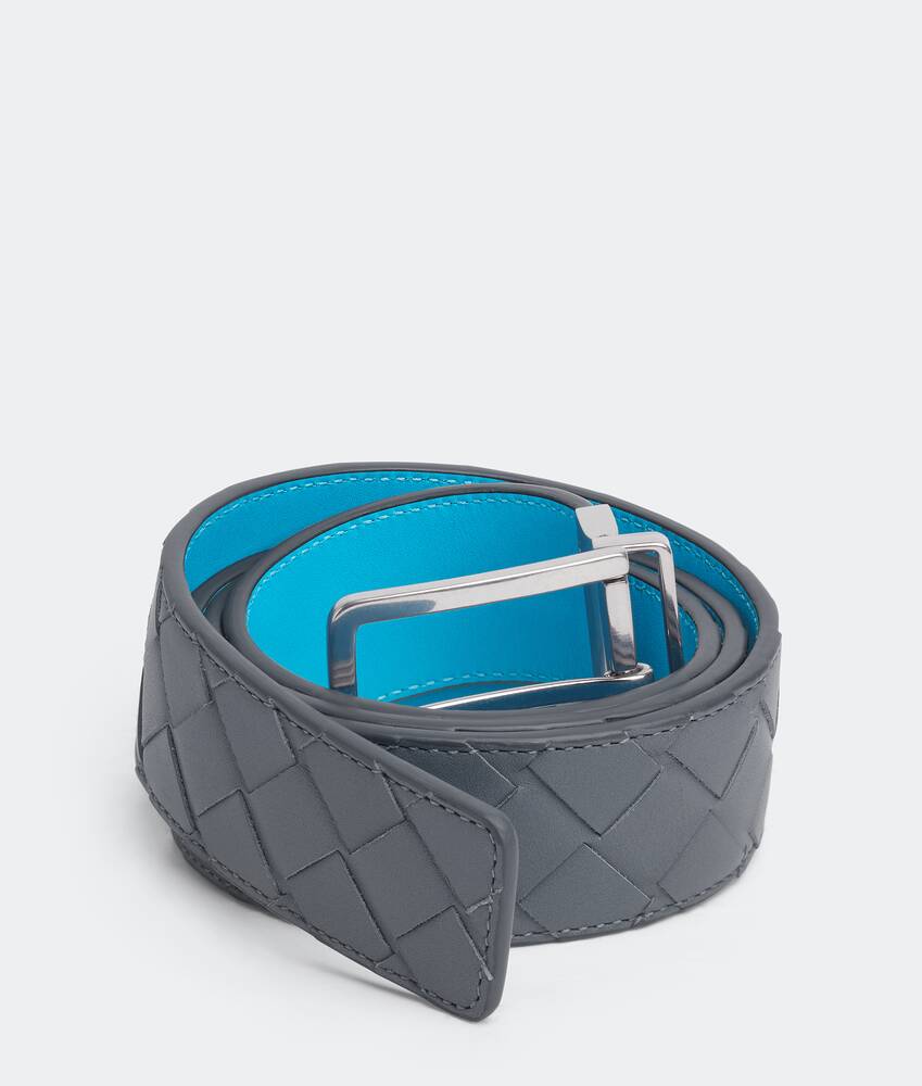 闪电灰 / 泳池蓝uintrecciato编织皮革双面腰带| 葆蝶家bottega