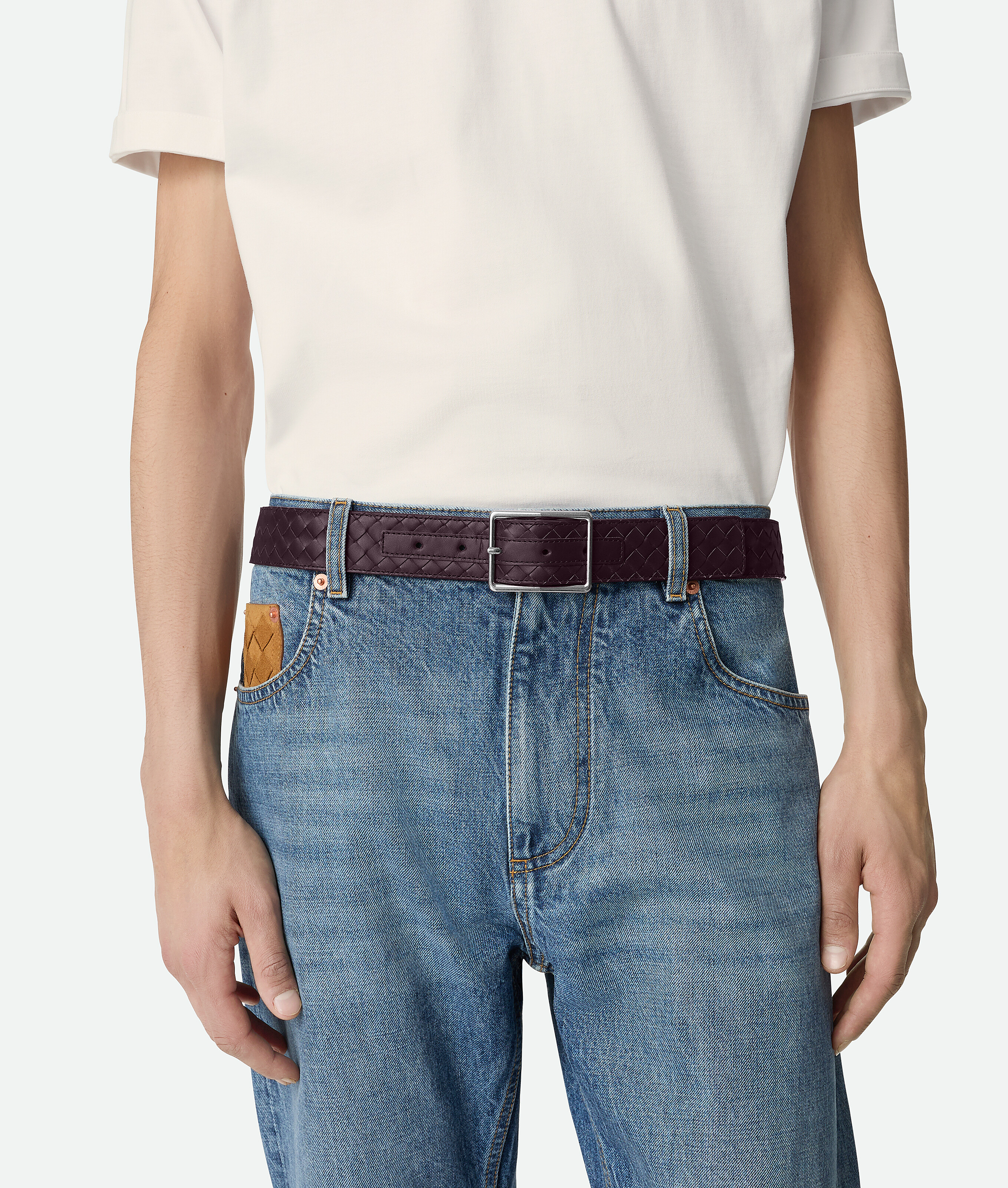 Bottega Veneta Calfskin Intrecciato Piccolo Belt In Purple