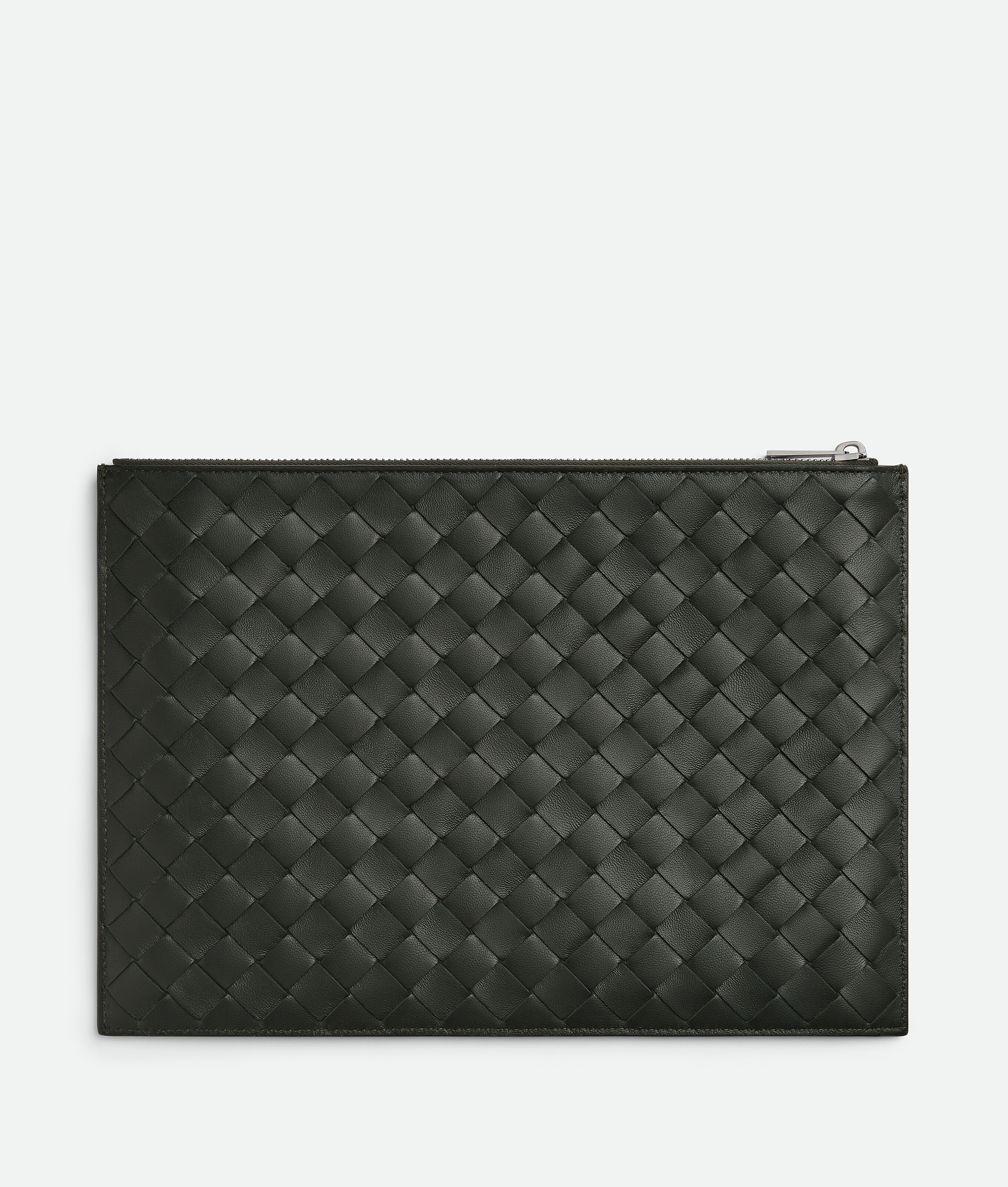 Bottega Veneta Intrecciato Diagonal Flat Pouch In Dark Green