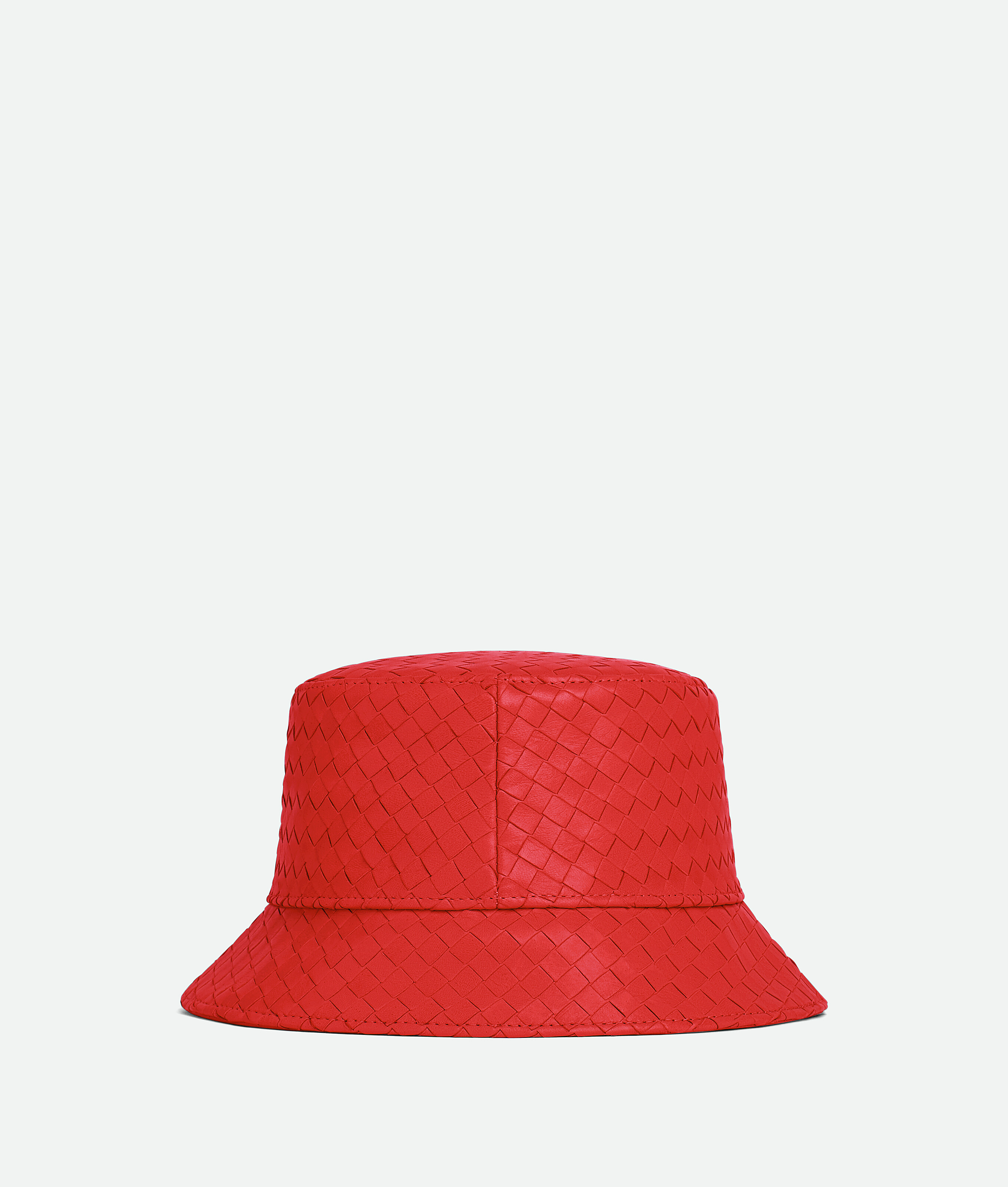 Bottega Veneta Leather Intrecciato Bucket Hat In Red