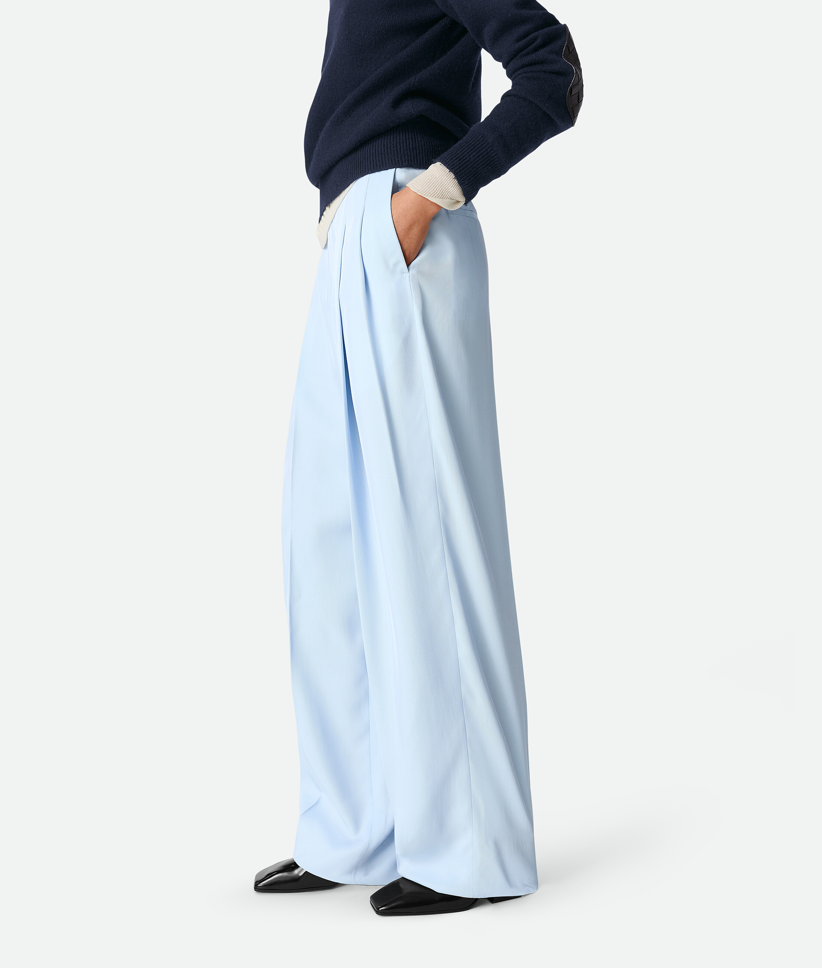 Bottega Veneta Viscose And Silk Twill Straight Trousers In Sky Blue