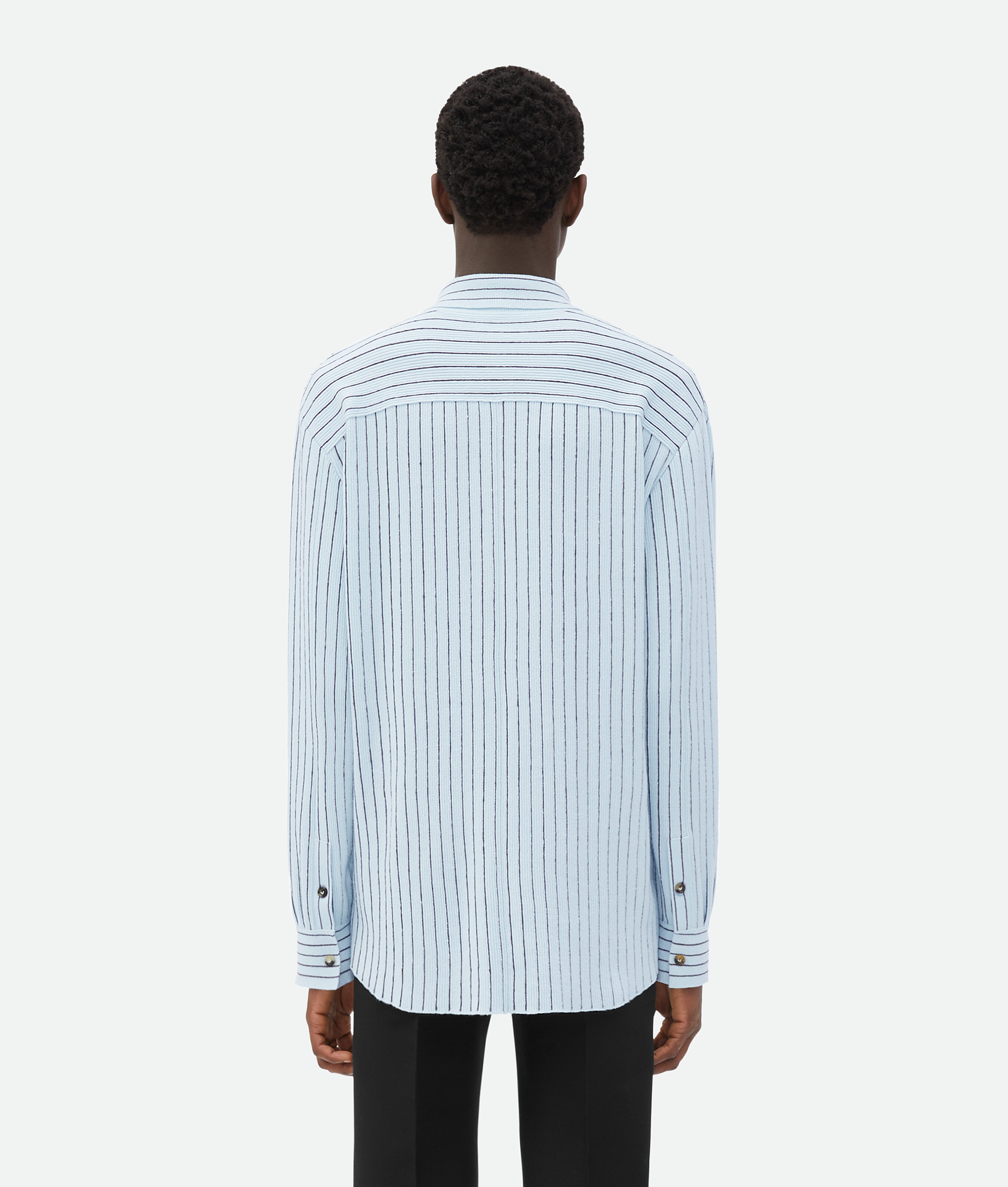 Shop Bottega Veneta Pinstripe Knitted Linen Shirt In Blue