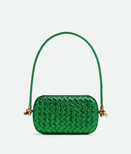 Bottega Veneta Knot-embellished Metallic Intrecciato Plissé Leather Shoulder Bag - Green - One Size