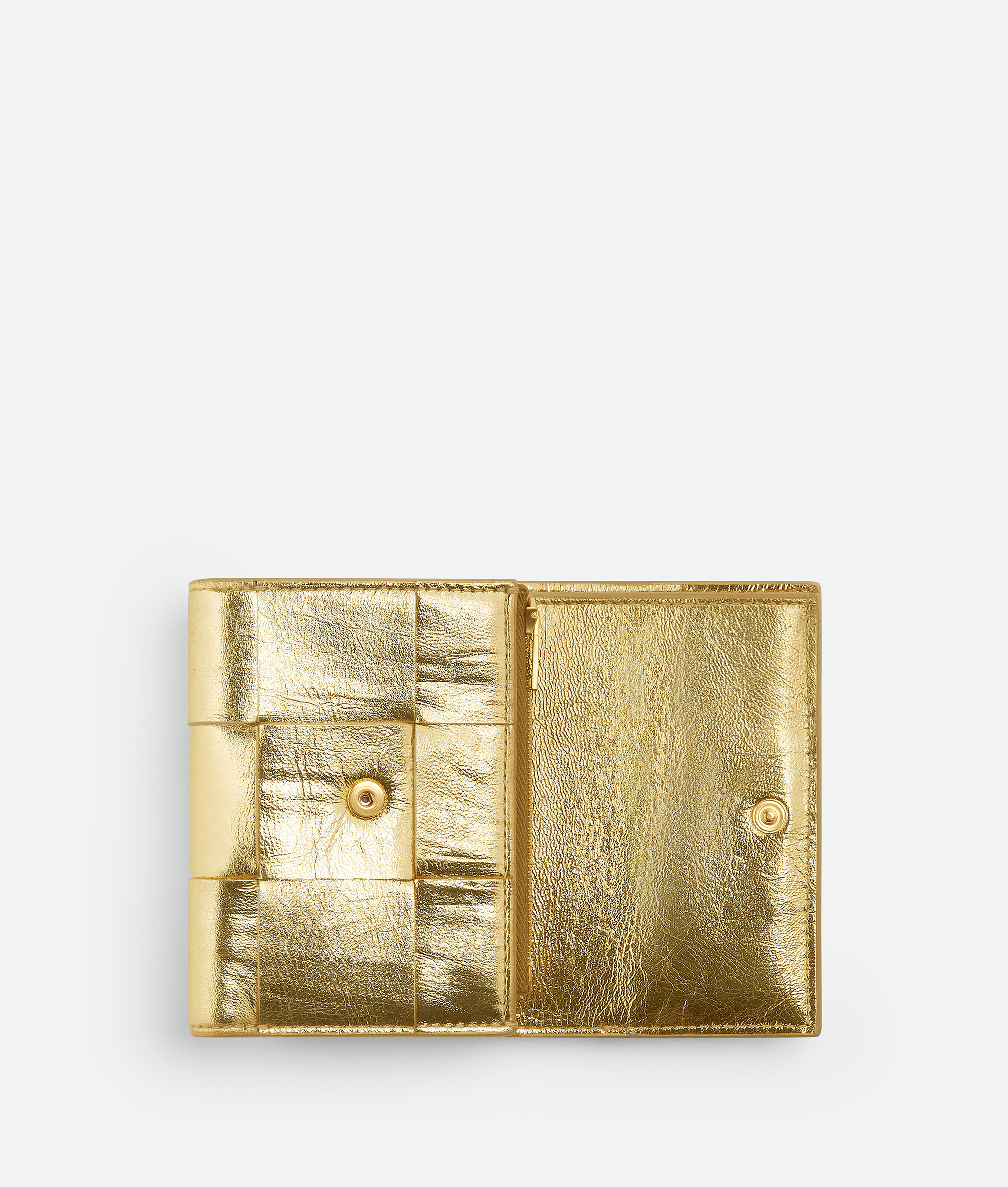 Shop Bottega Veneta Cassette Tri-fold Zip Wallet In Gold