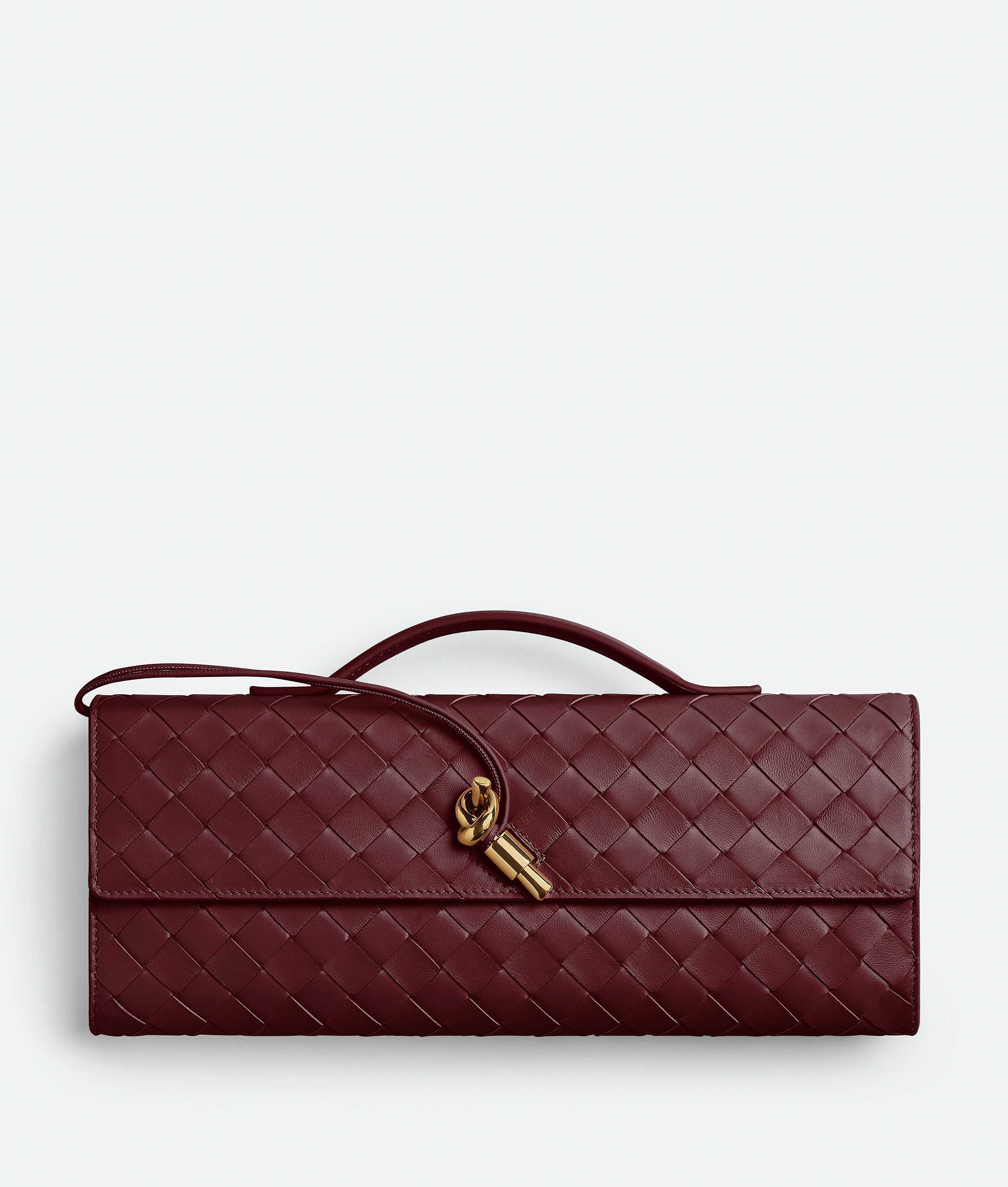 Bottega Veneta Long Andiamo Intrecciato Clutch Bag In 2250 Barolo-m Brass