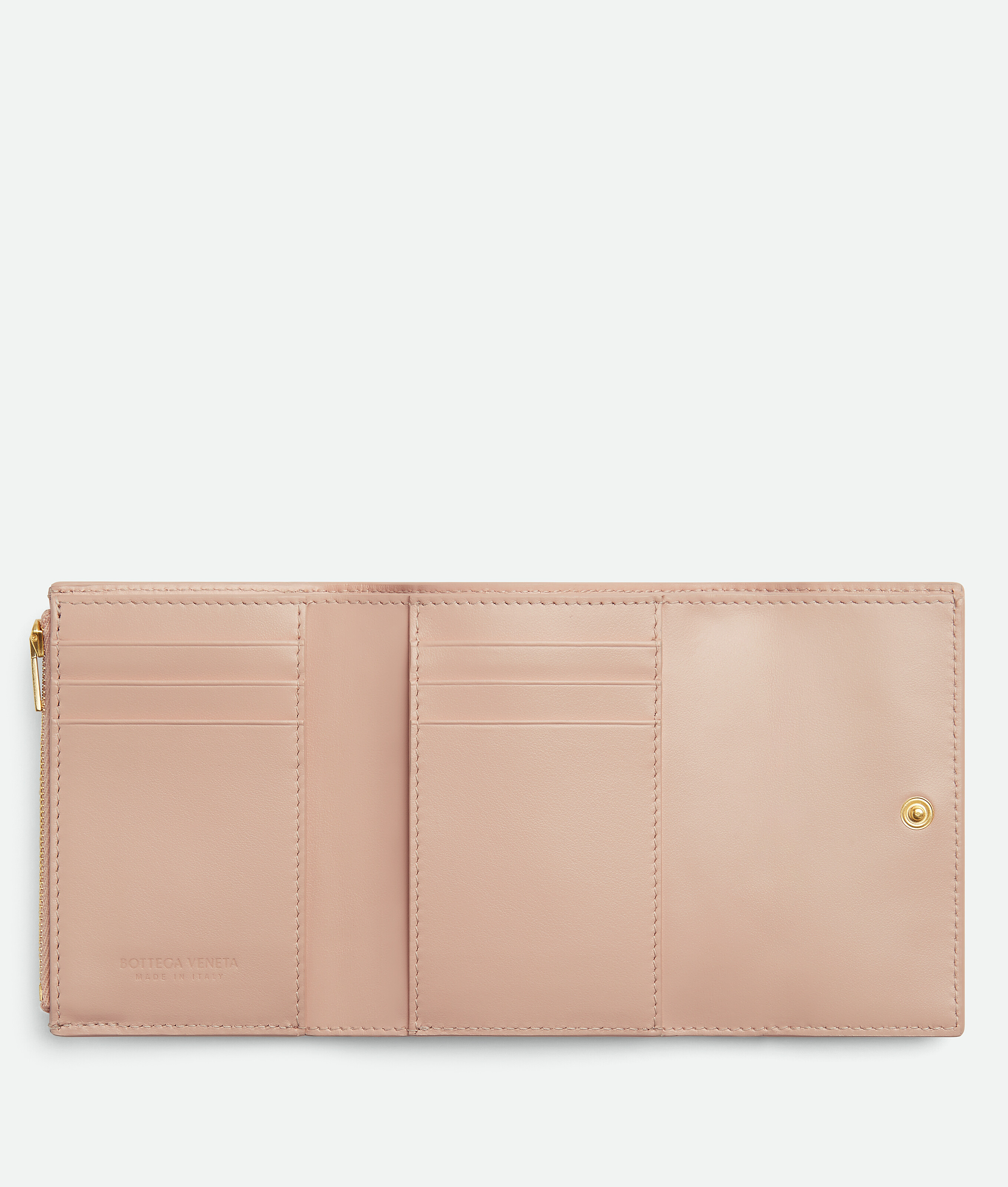 Shop Bottega Veneta Cassette Tri-fold Zip Wallet In Pink