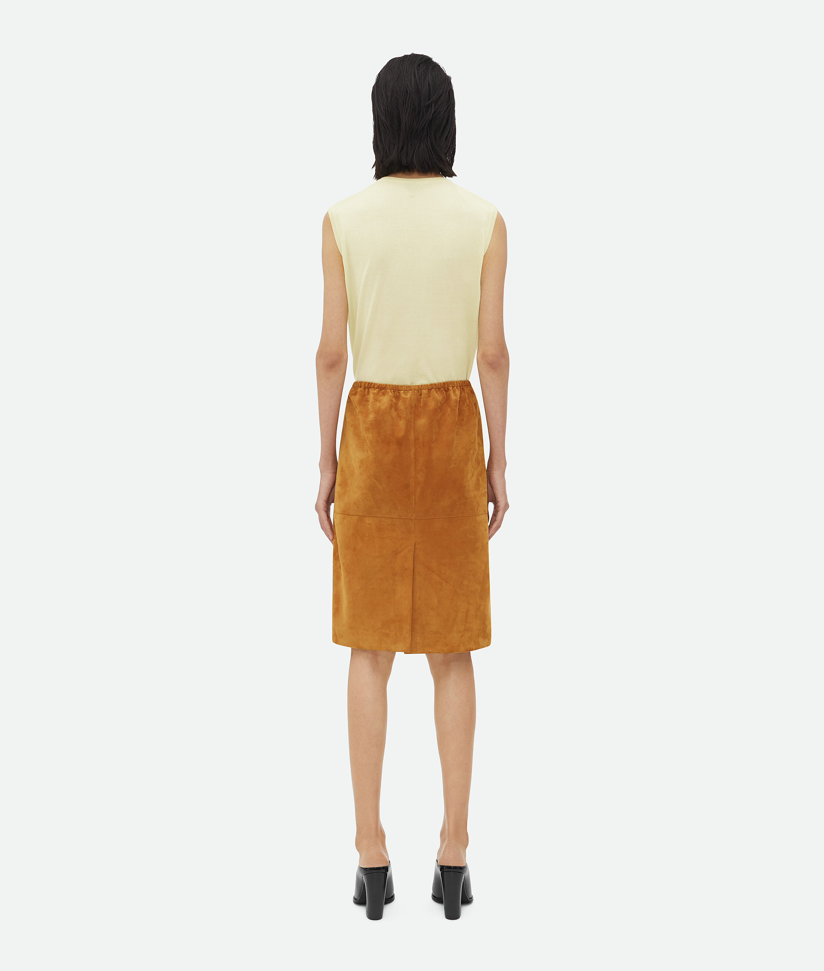 Shop Bottega Veneta Suede Leather Skirt In Peanut Butter