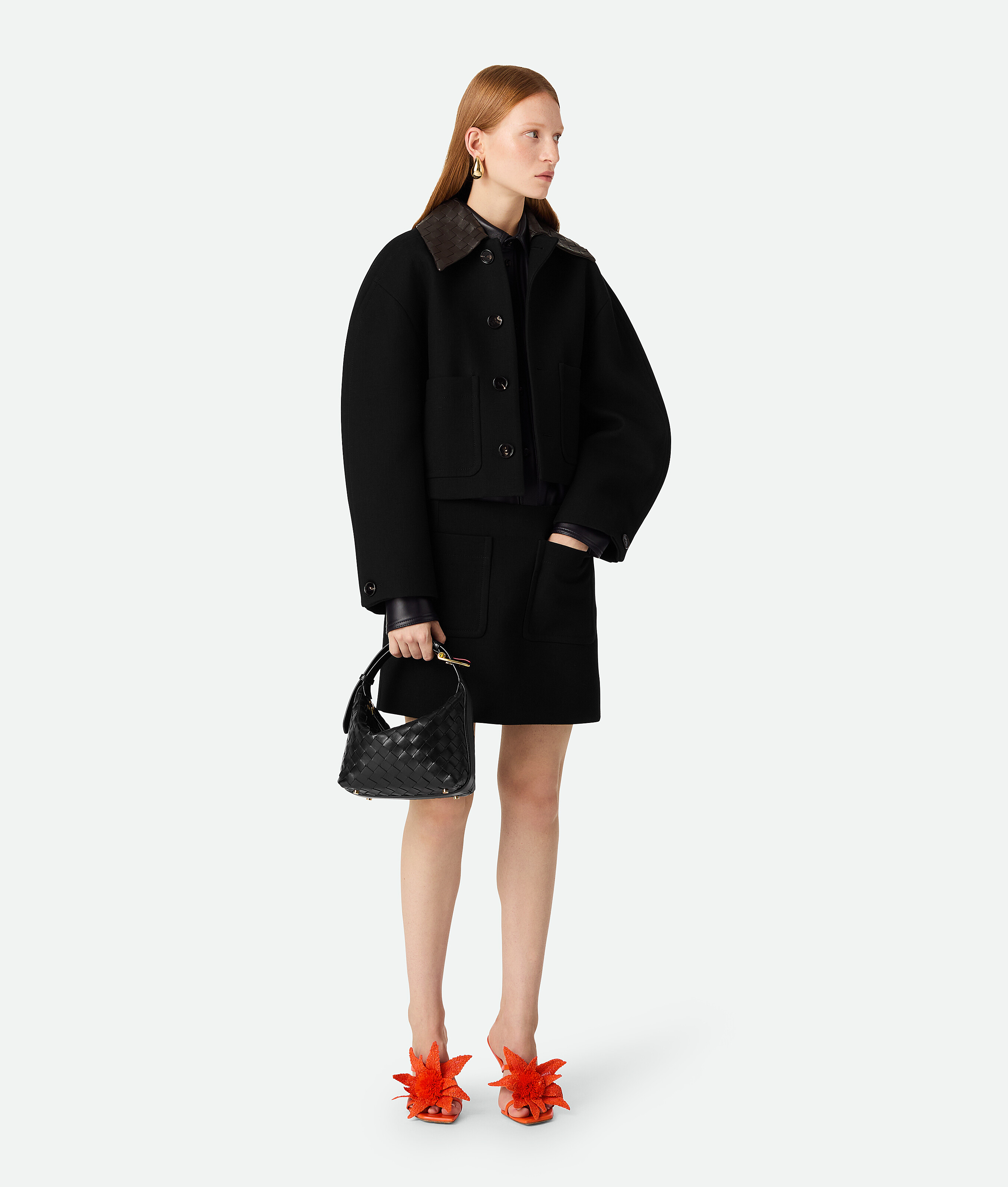 Bottega Veneta Convertible Intrecciato Leather-trimmed Cotton-blend Jacket In Black