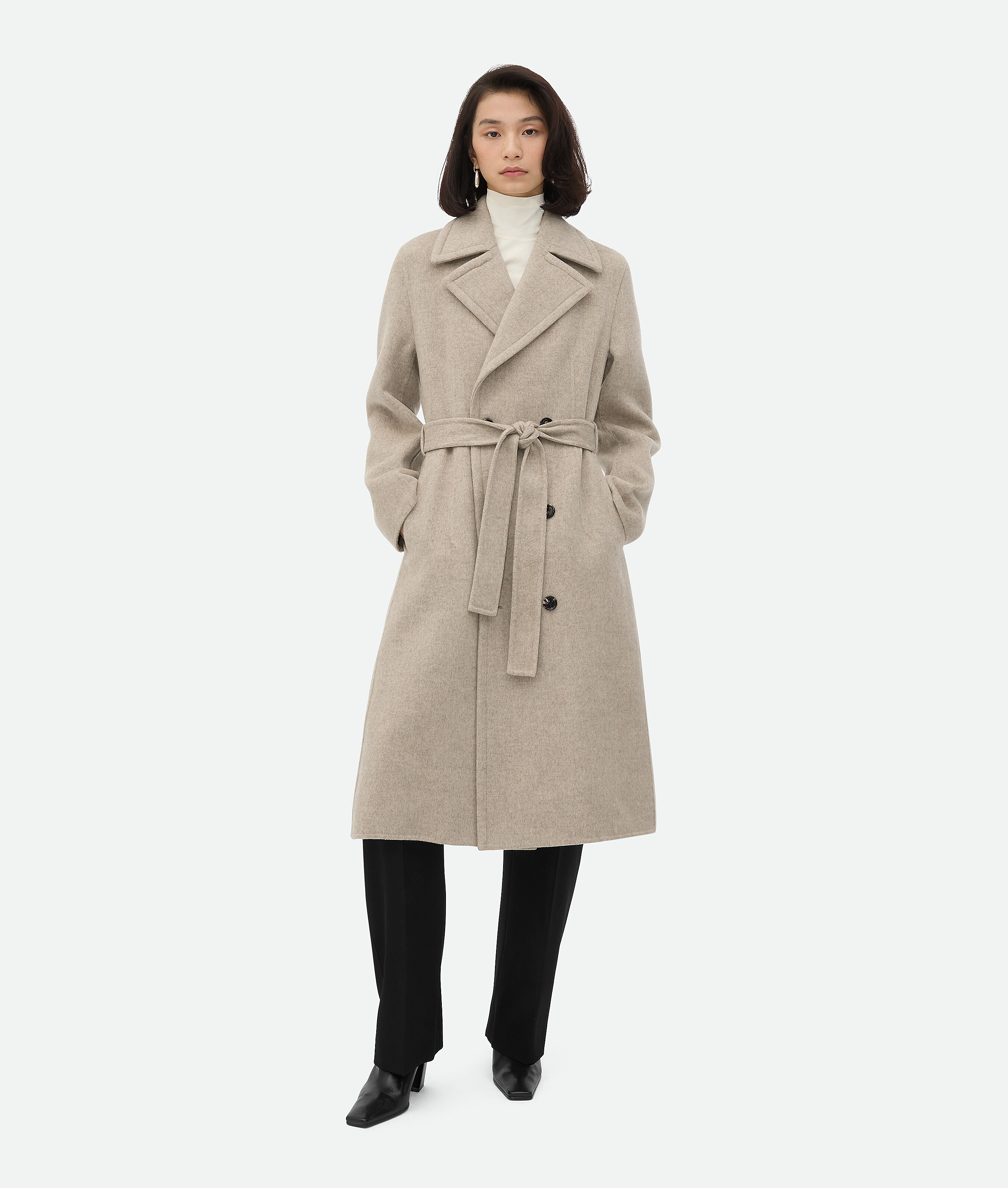 Shop Bottega Veneta Manteau En Double Cachemire Doux In Riverbed Melange