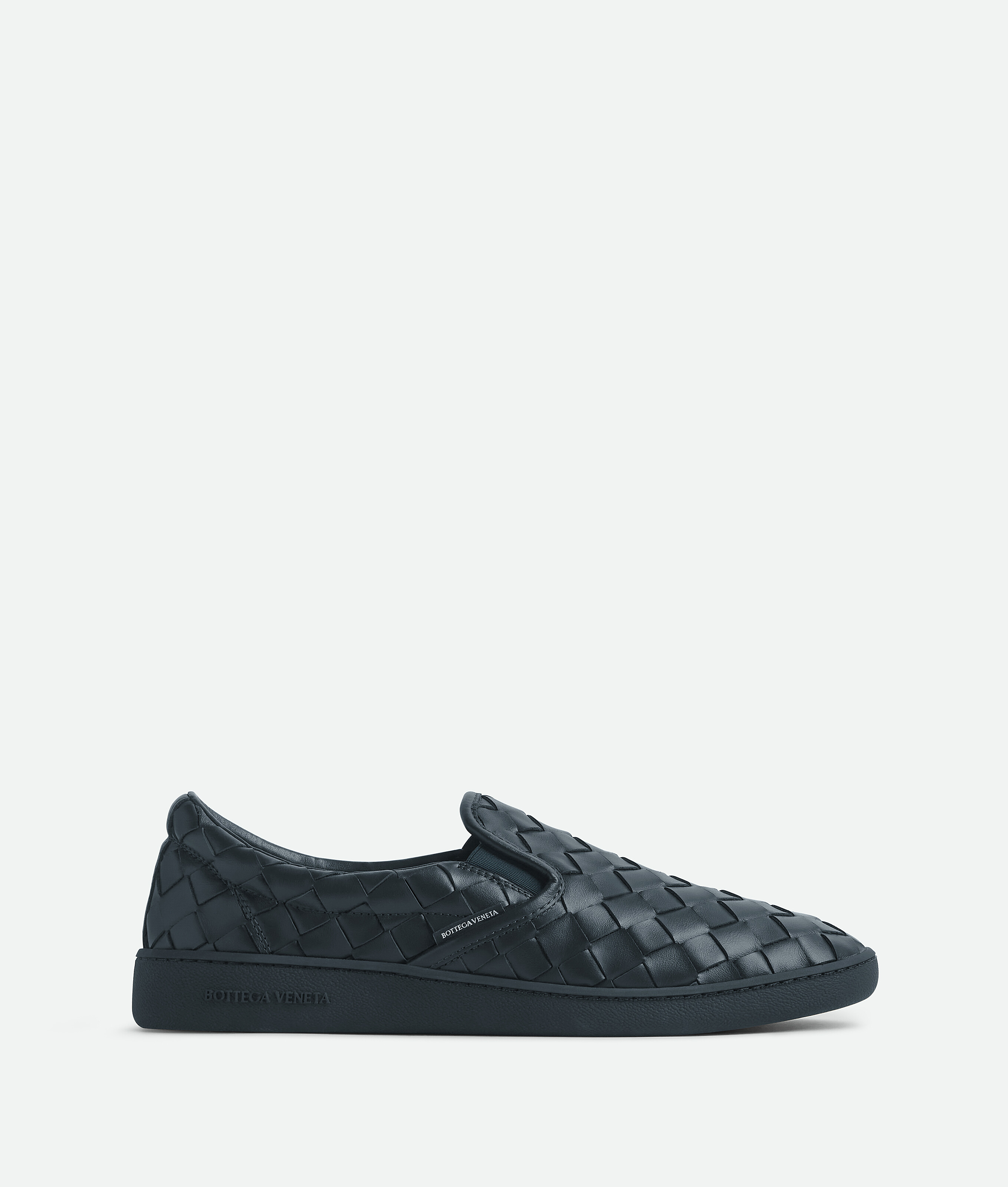 Bottega Veneta Leather Slip-on Sneakers With Intrecciato Motif In Black