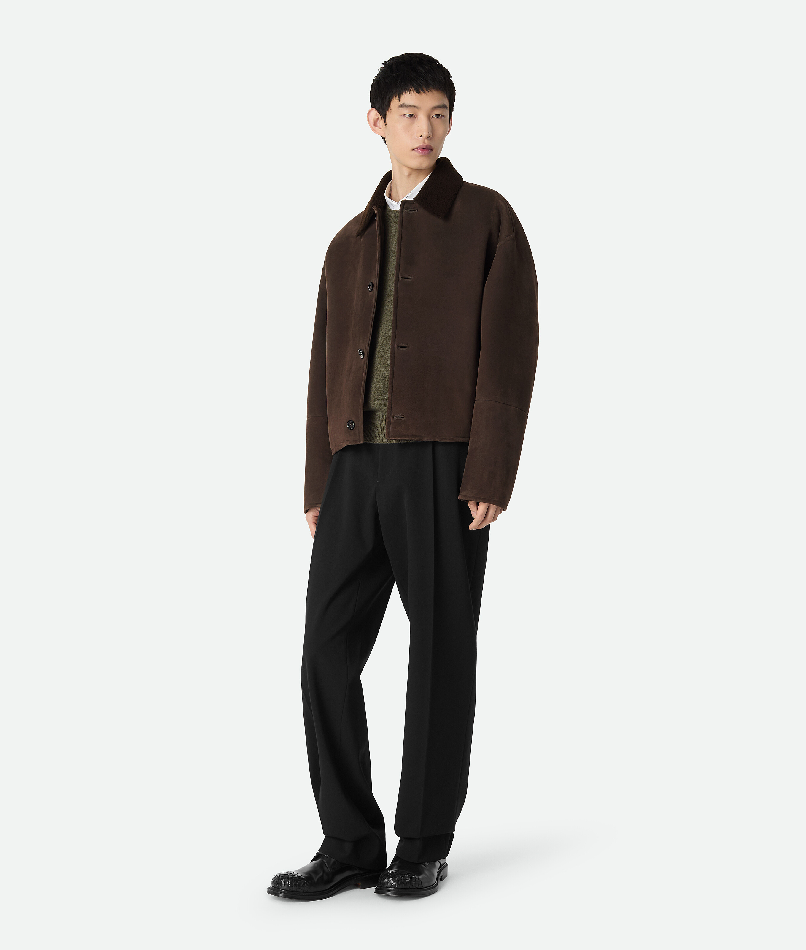 Bottega Veneta Veste En Shearling Mérinos Feutré In Brown