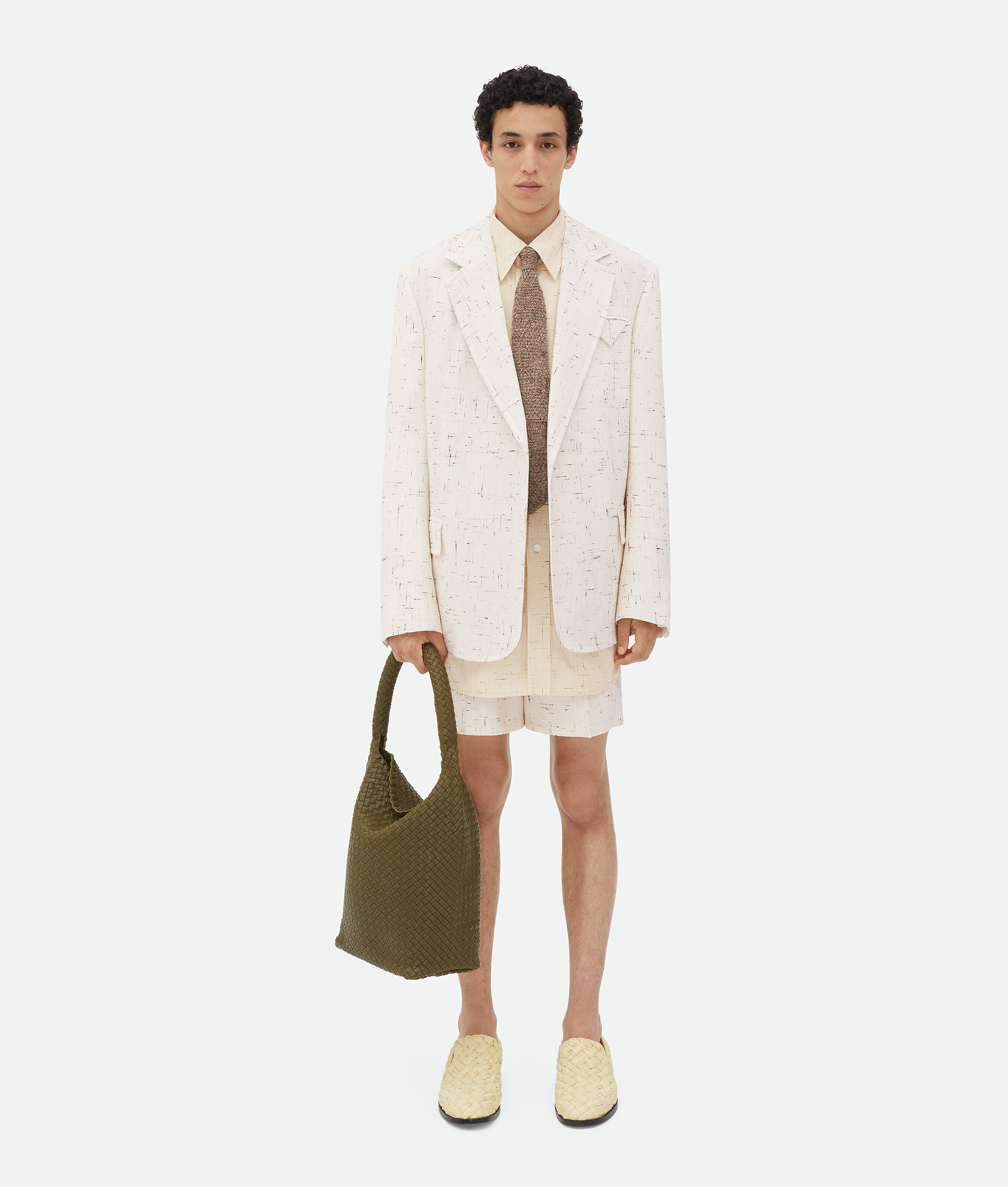 Bottega Veneta Textured Criss-cross Cotton Shirt In Beige