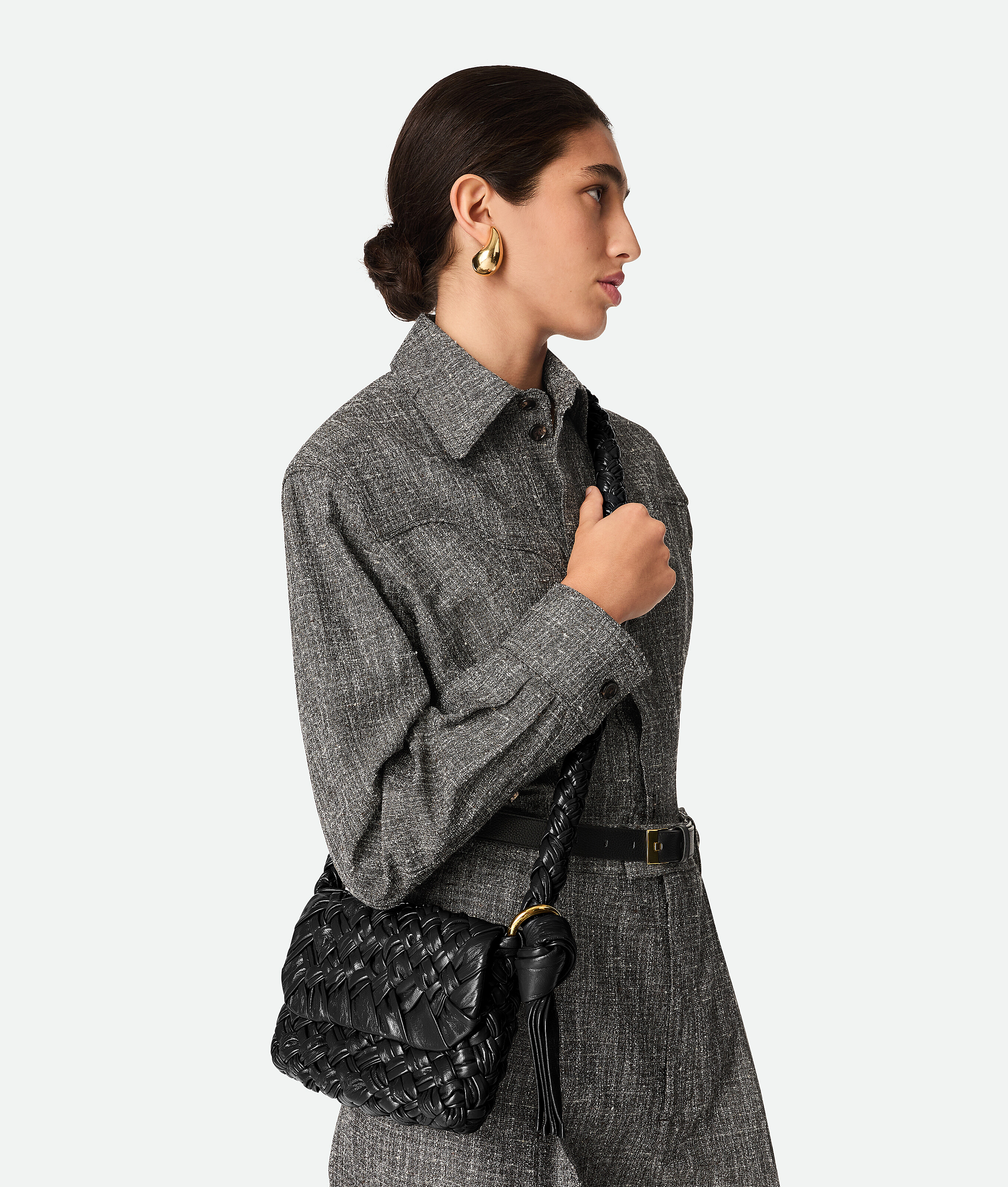 Bottega Veneta Black-m Brass Kalimero Tassel Leather Shoulder Bag In Black