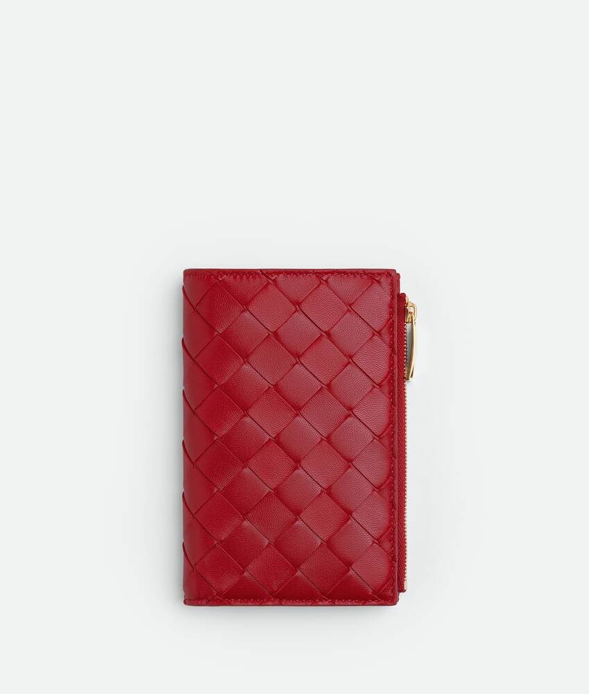 Bottega Veneta Intreccio Leather Zip Around Wallet Red