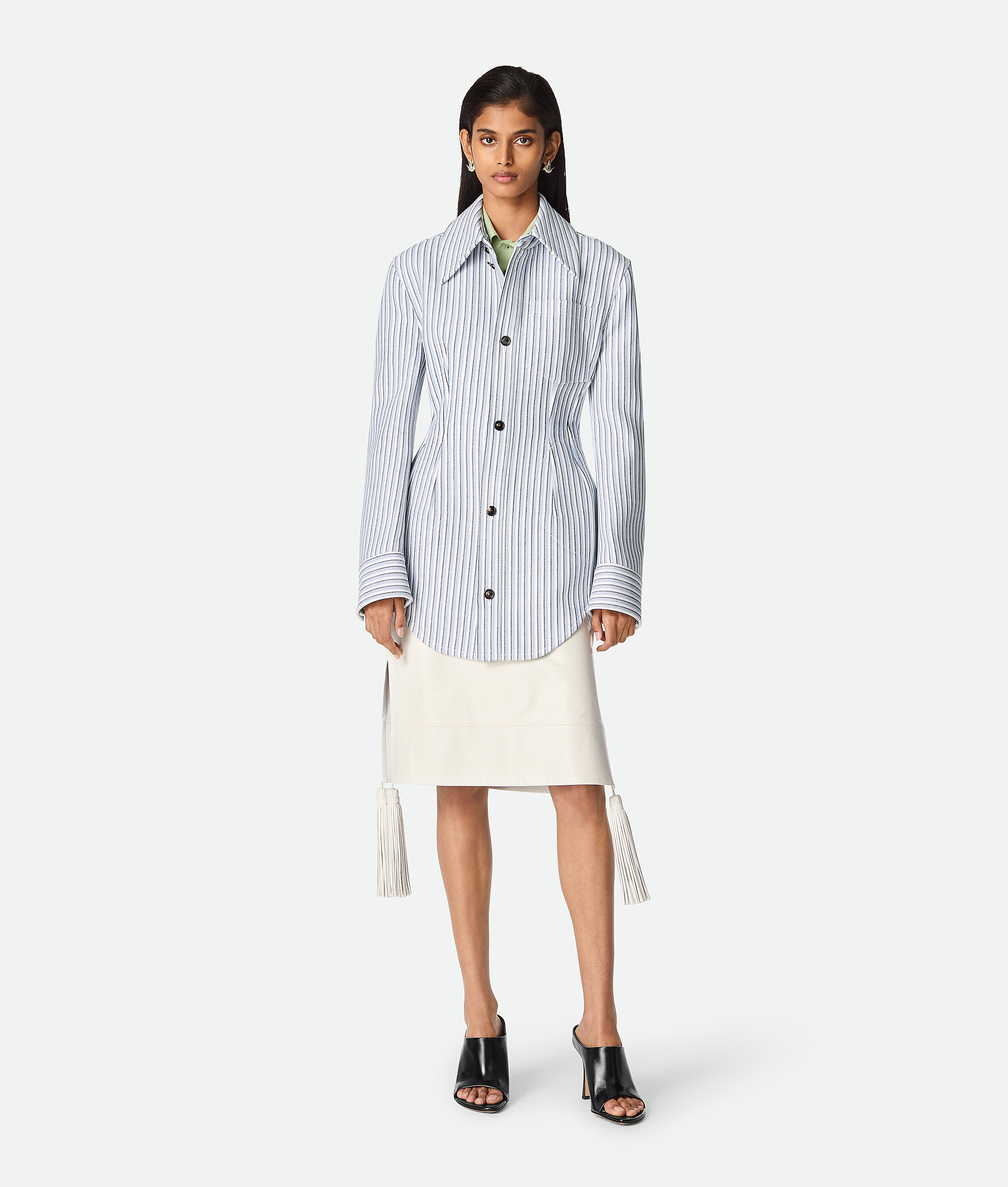 Bottega Veneta Gestreifte Jacke Aus Strukturierter Baumwolle In Chalk/admiral/navy
