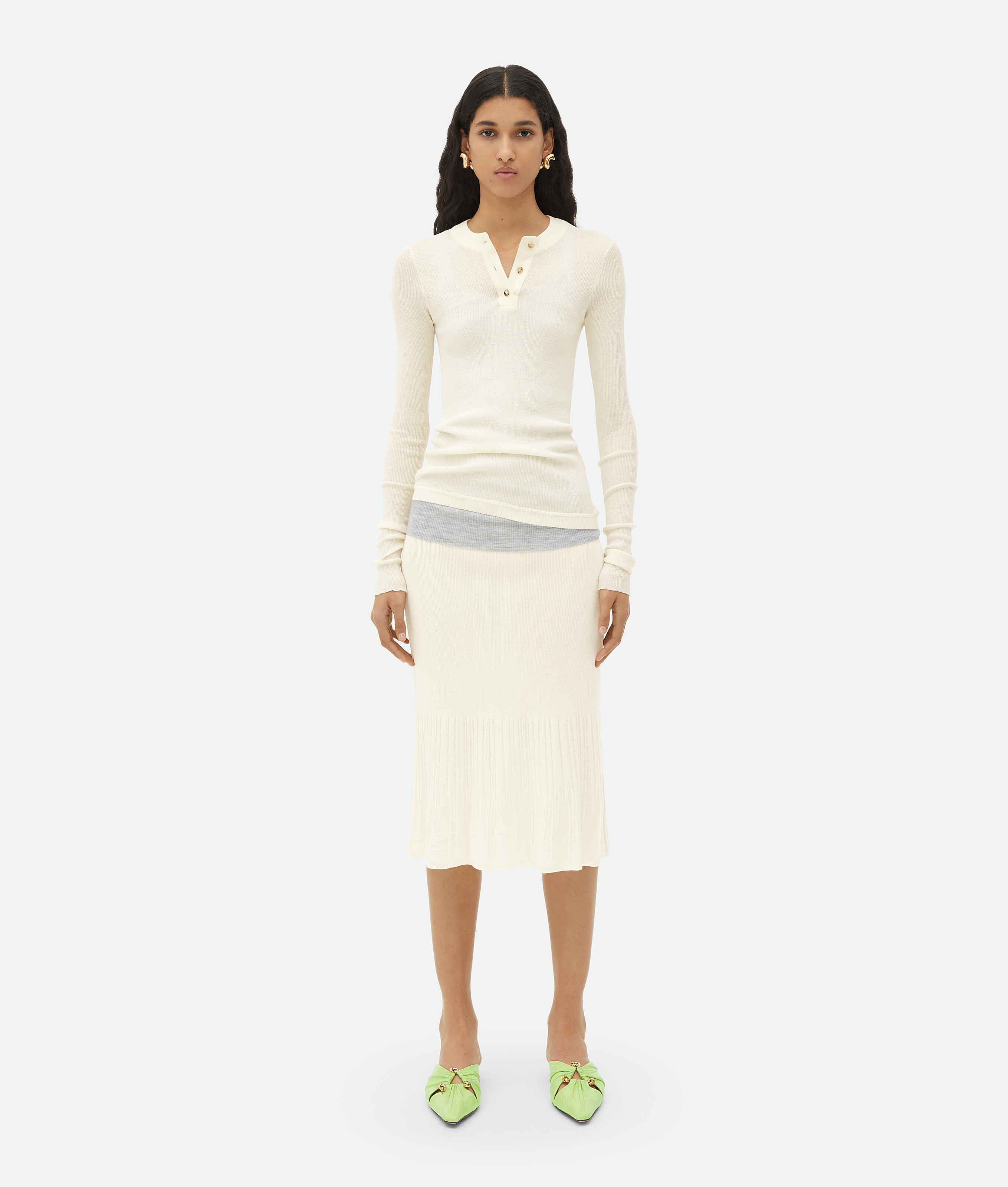 Bottega Veneta Light Wool Midi Skirt In White