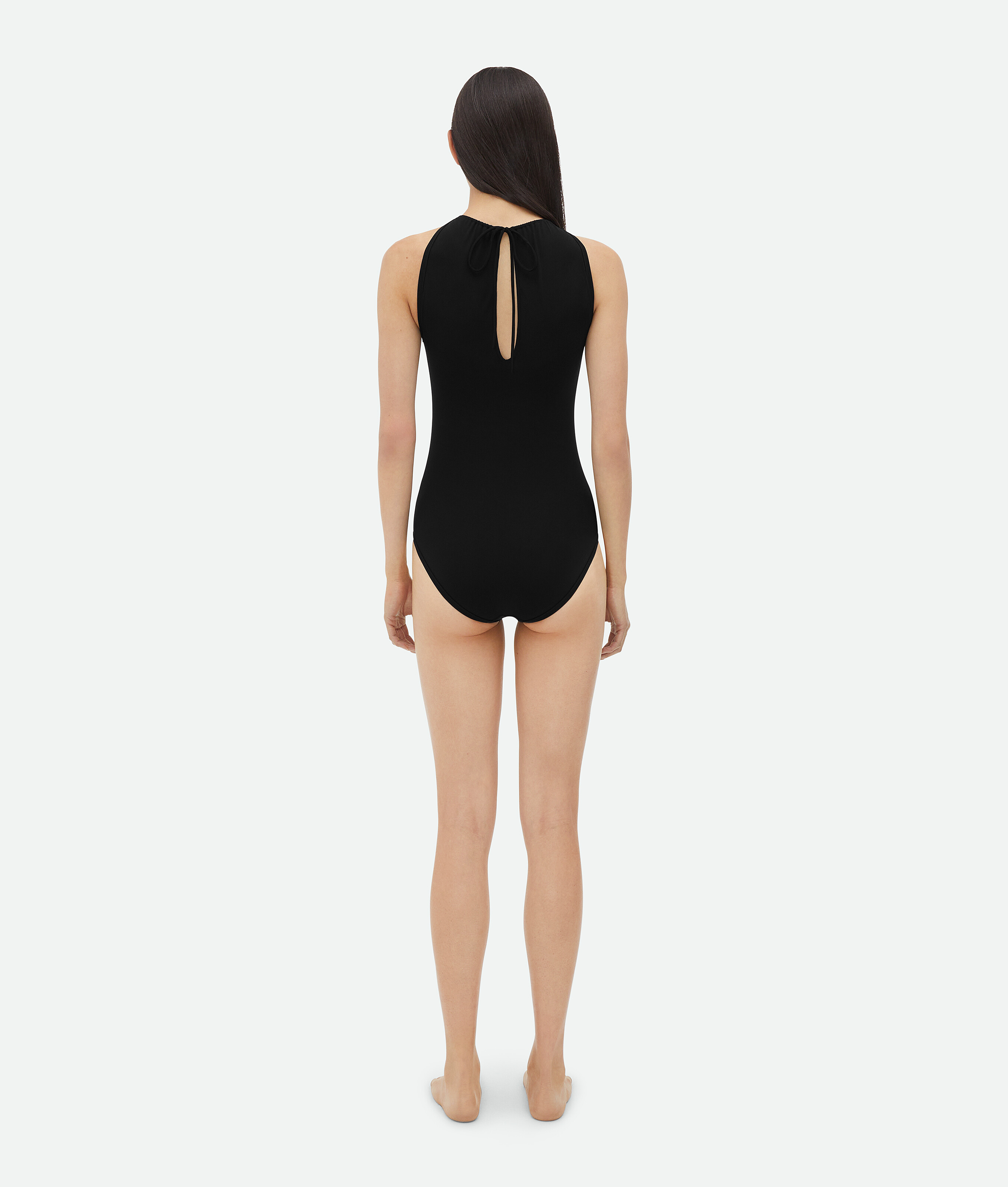 Shop Bottega Veneta Stretch Nylon Swimsuit With Knot Detail At Neck In Black