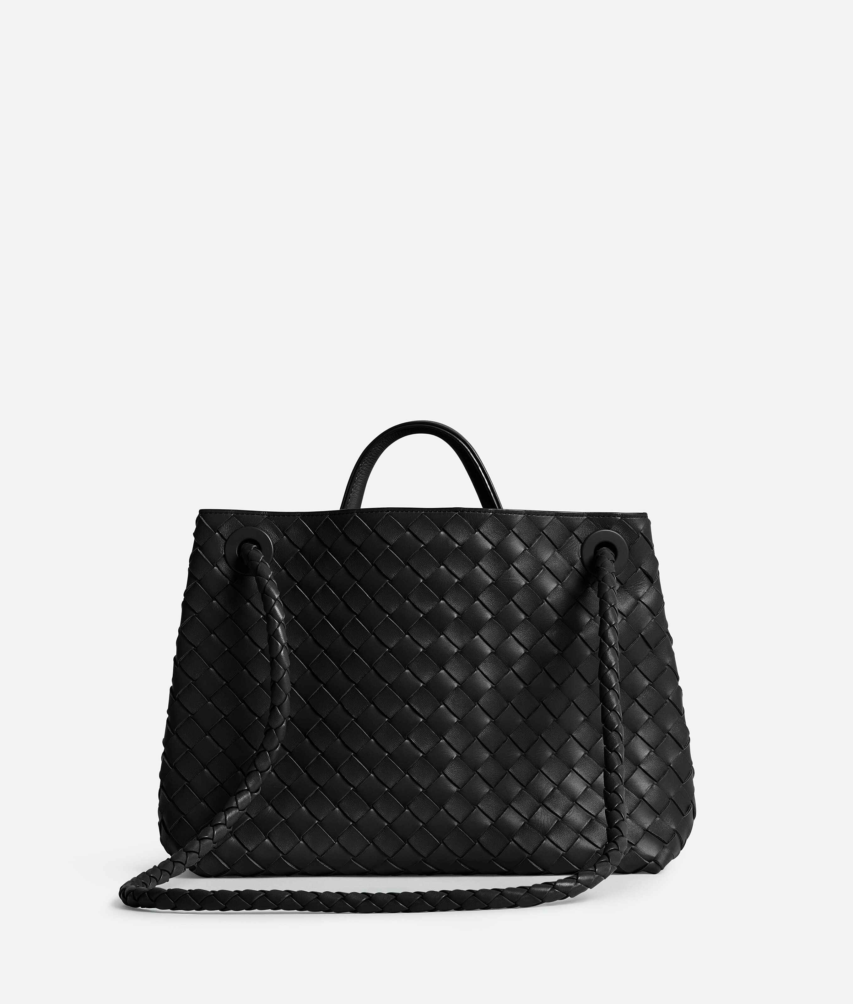 Bottega Veneta Women Andiamo Leathwer Shoulder Bag With Intrecciato Motif In Black