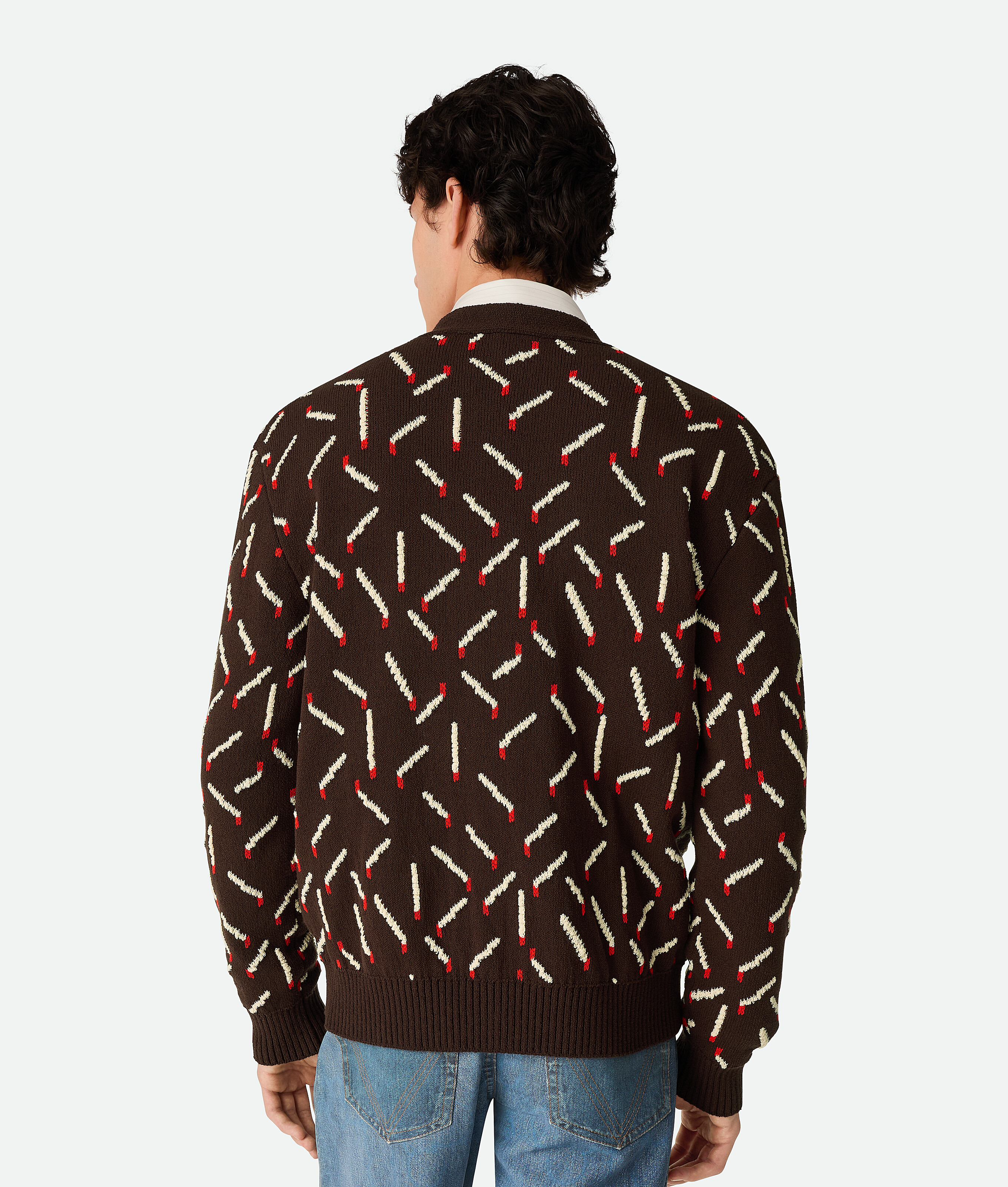Bottega Veneta Cardigan Allumettes En Jacquard De Coton In Ebony/chalk/tomato