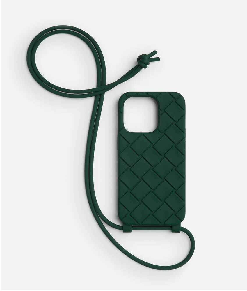 Bottega Veneta® Men's Iphone 14 Pro Case On Strap in Emerald green 
