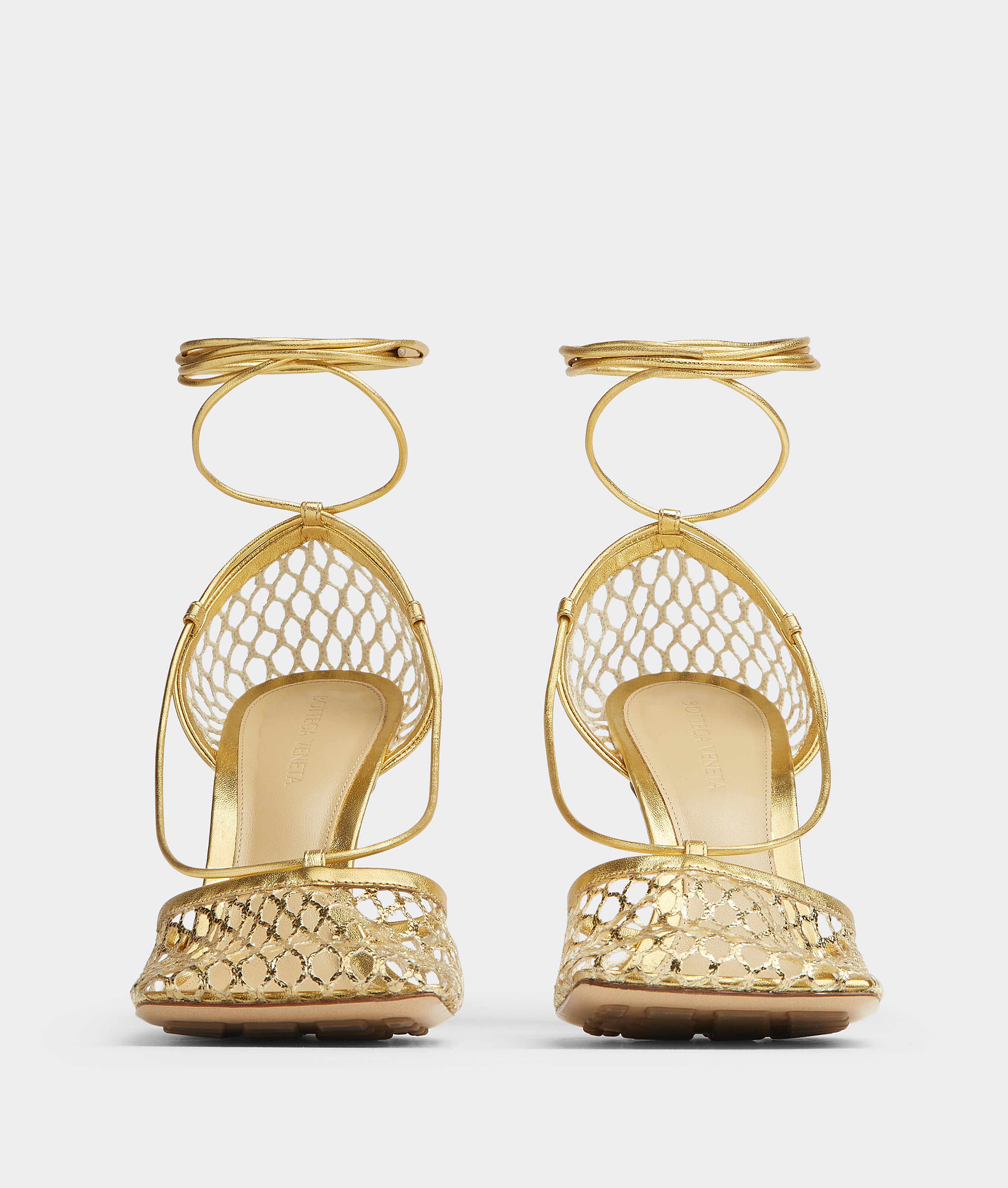 Shop Bottega Veneta Stretch Lace-up Sandal In Gold