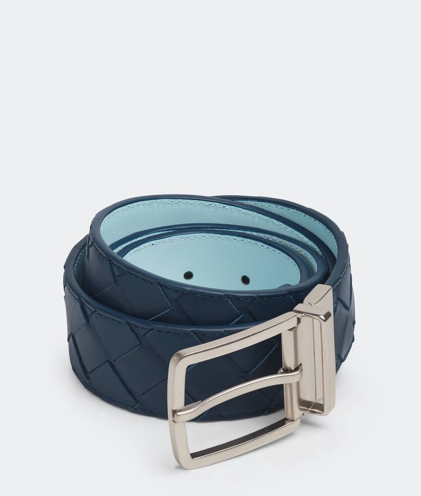 Bottega Veneta® Men's Intrecciato Reversible Belt in Deep blue