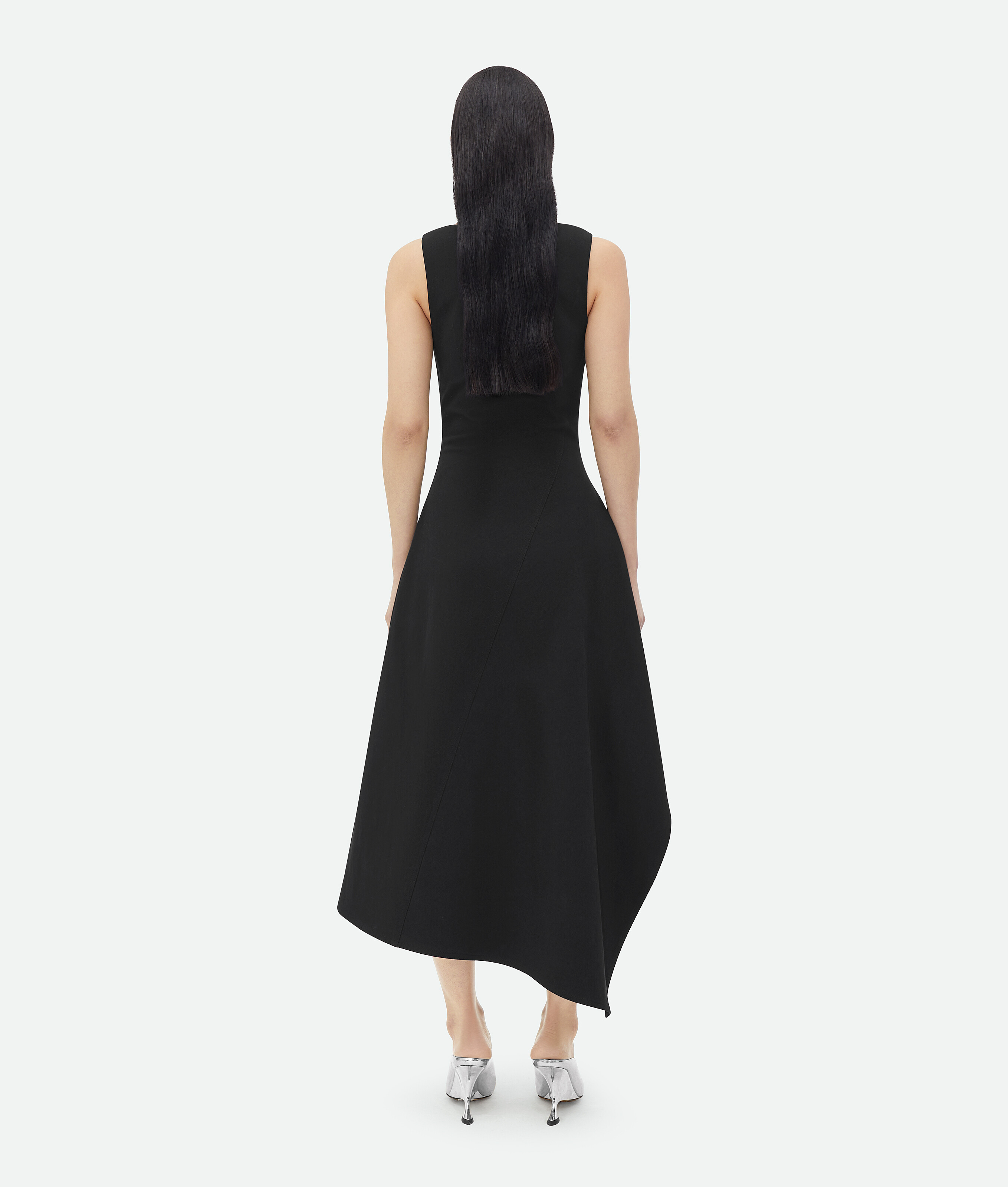 Shop Bottega Veneta Stretch Cotton Asymmetric Midi Dress In Black