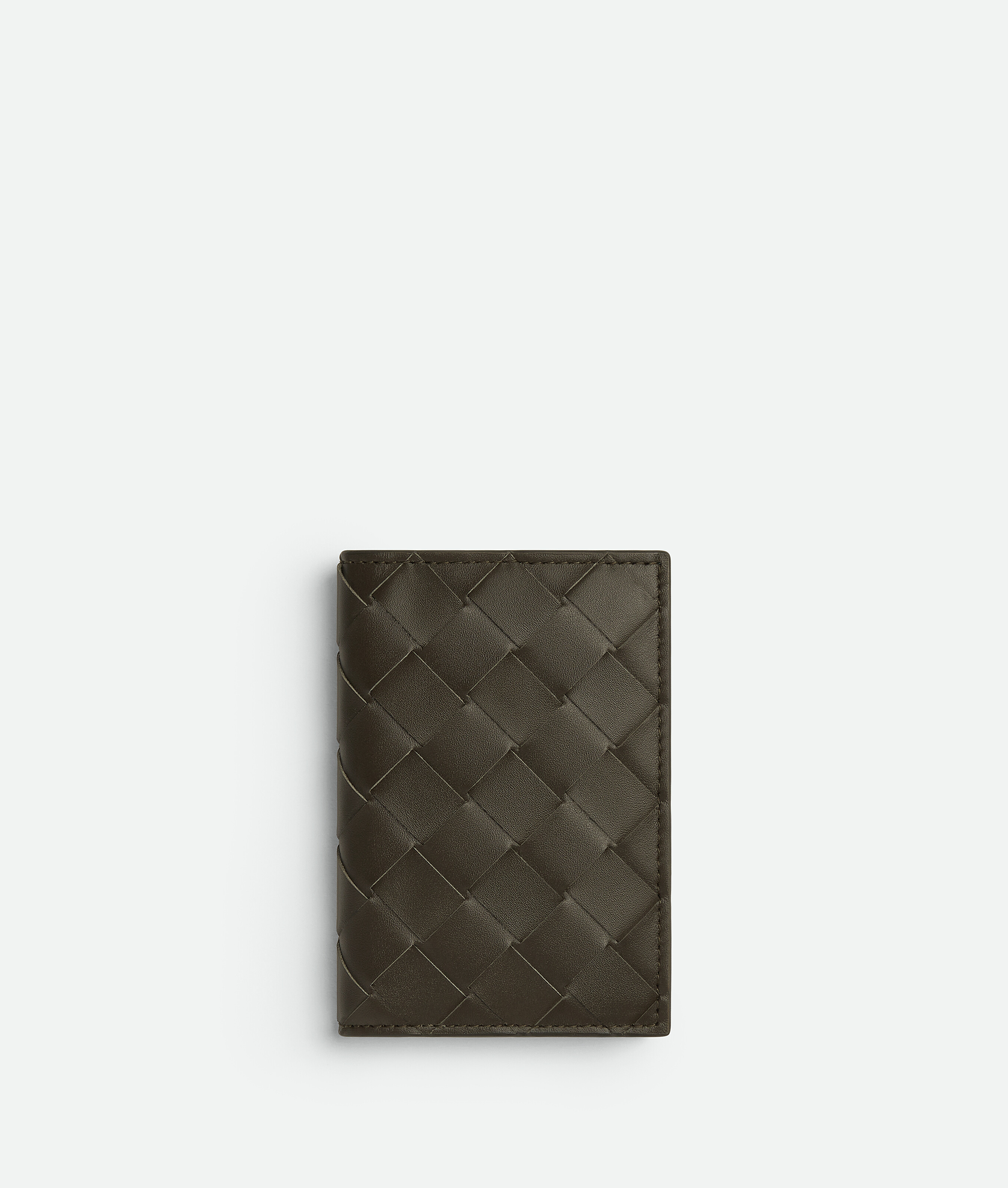 Bottega Veneta Intrecciato Flap Card Case In Kaki/dark Praline