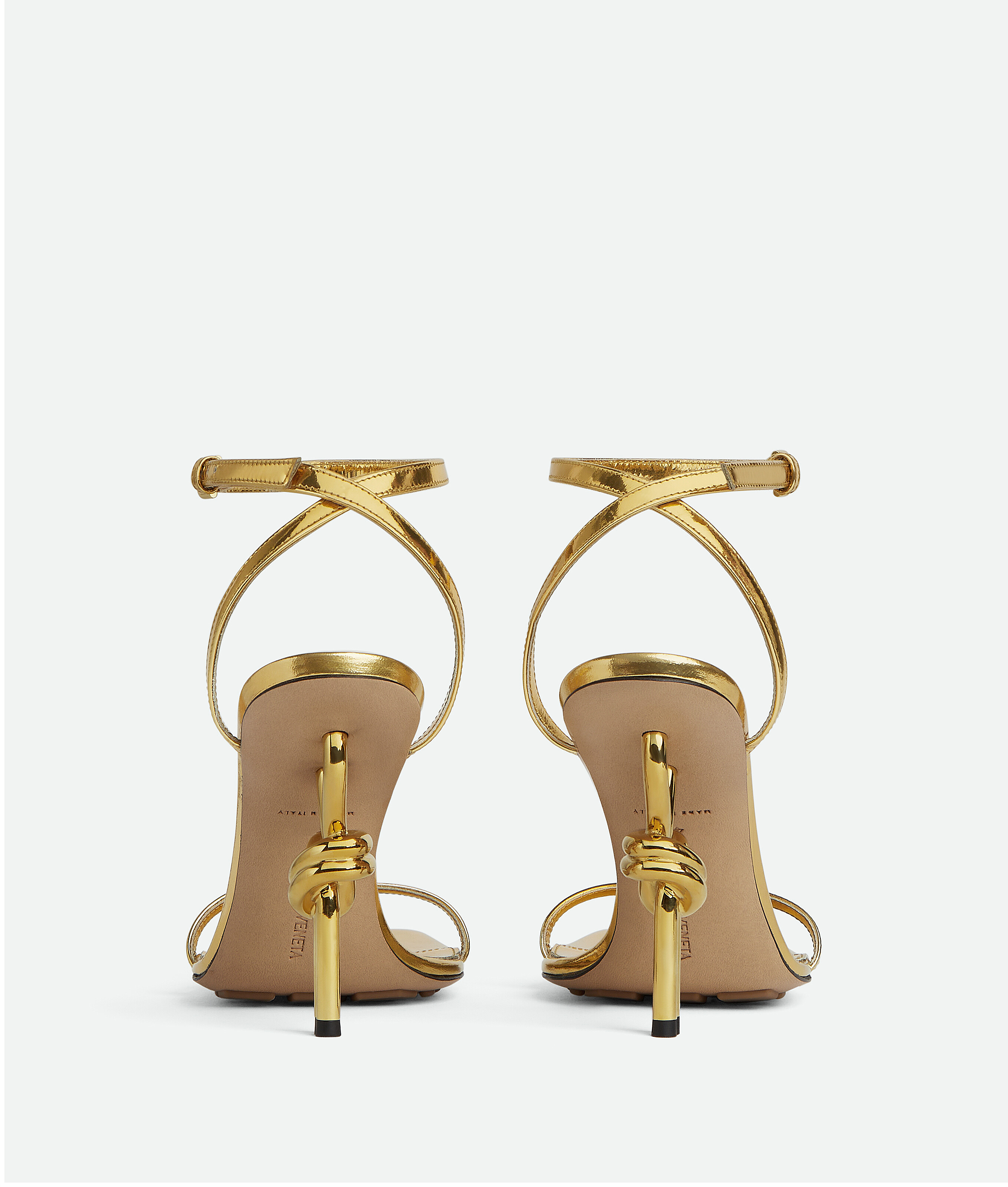 Bottega Veneta Metallic Knot-heel Ankle-strap Sandals In Gold