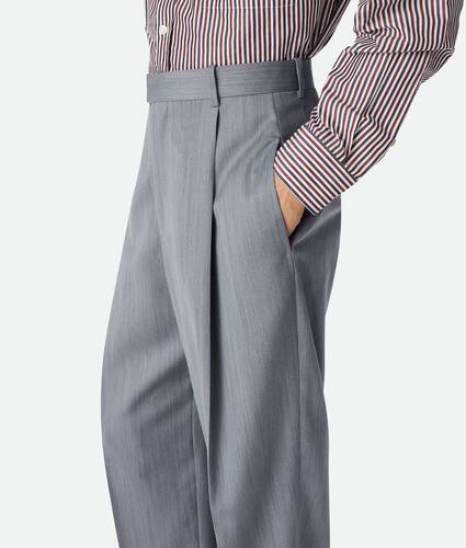 Wool Subtle Chevron Wide Leg Trousers