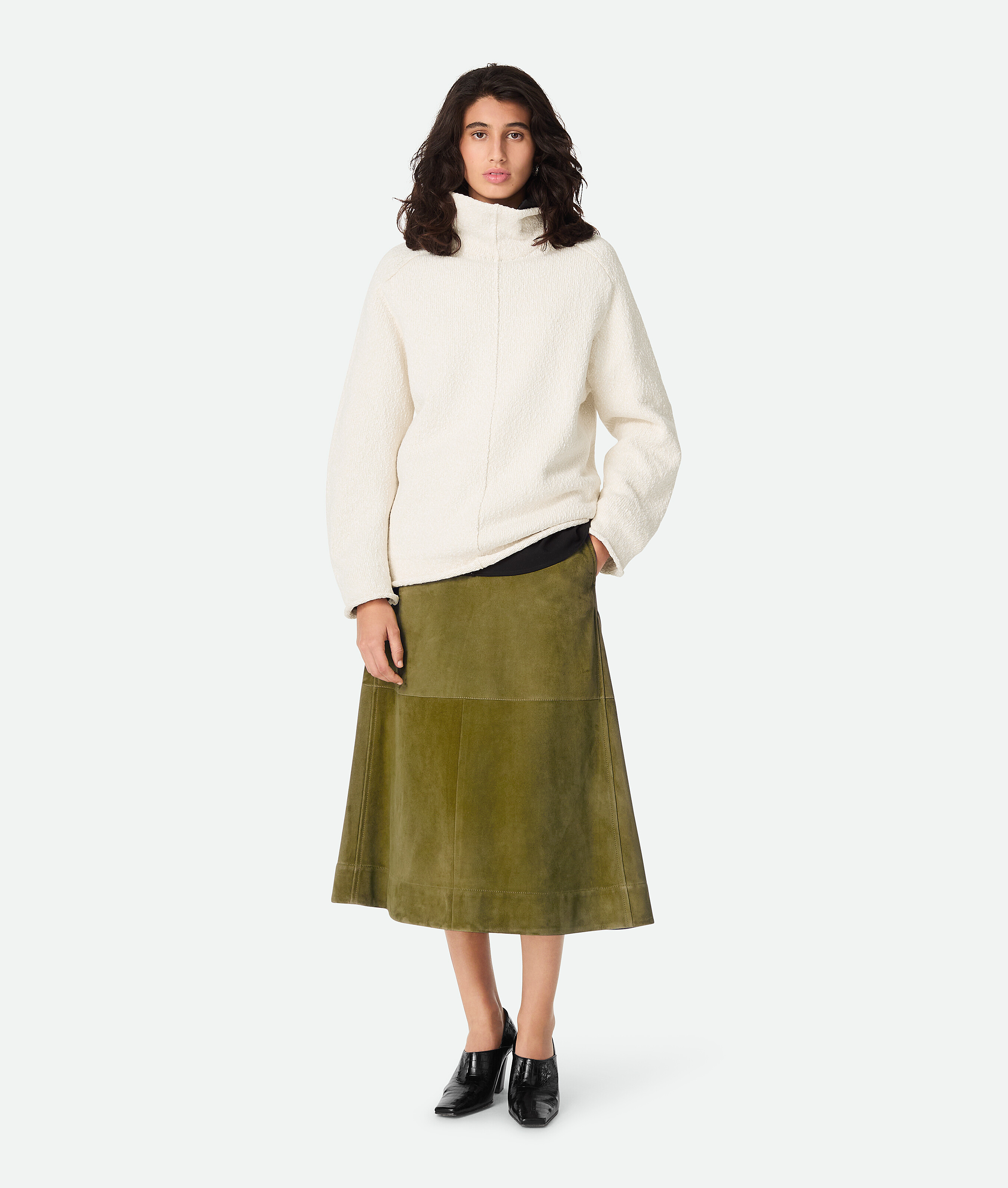 Bottega Veneta Compact Cotton High Neck Jumper - Chalk - Woman - L - Cotton & Wool