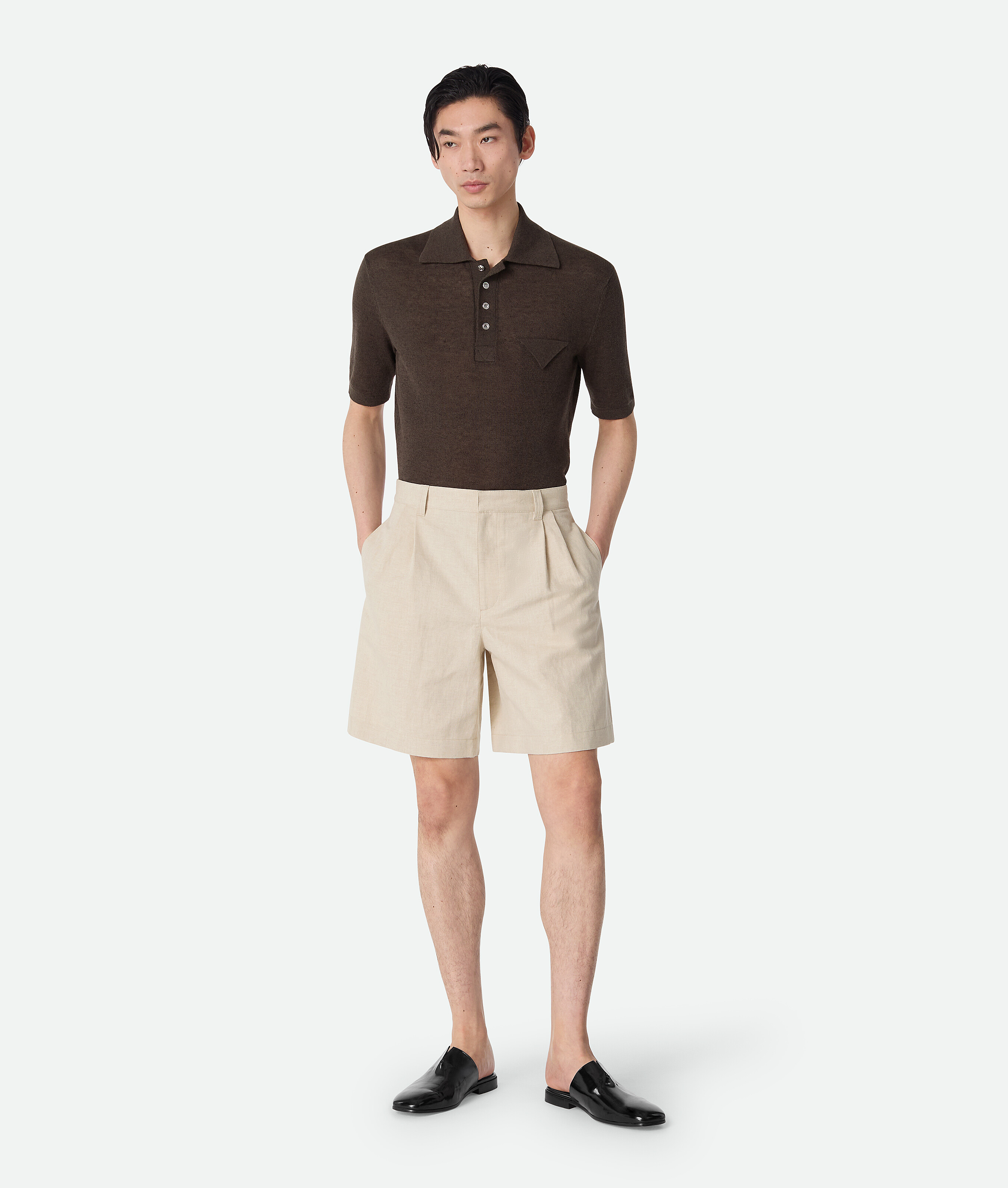 Bottega Veneta Cotton And Linen Twill Shorts - Brown - Man - 46 - Linen & Cotton