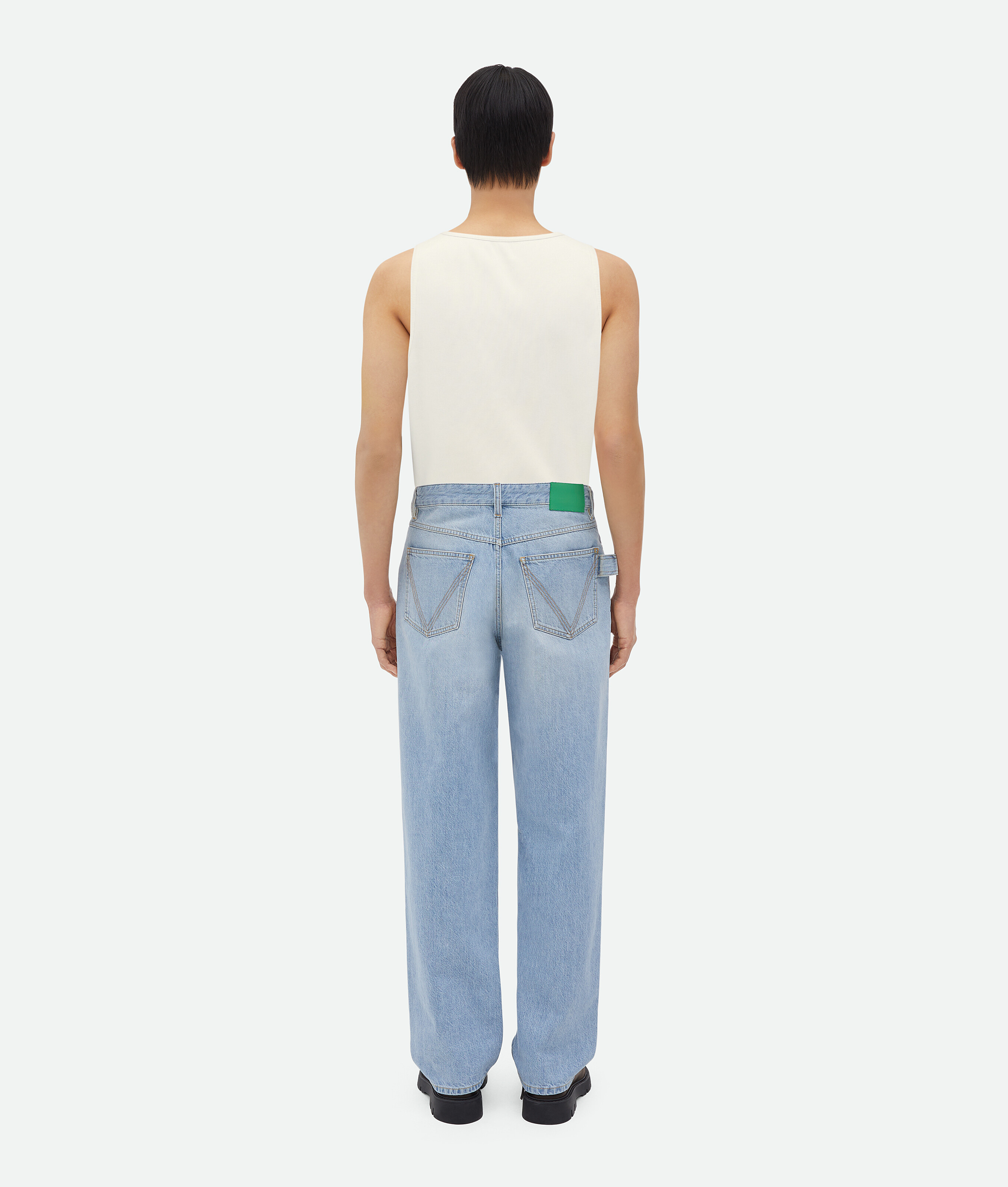 Shop Bottega Veneta Wide Leg Light-bleached Denim In Blue