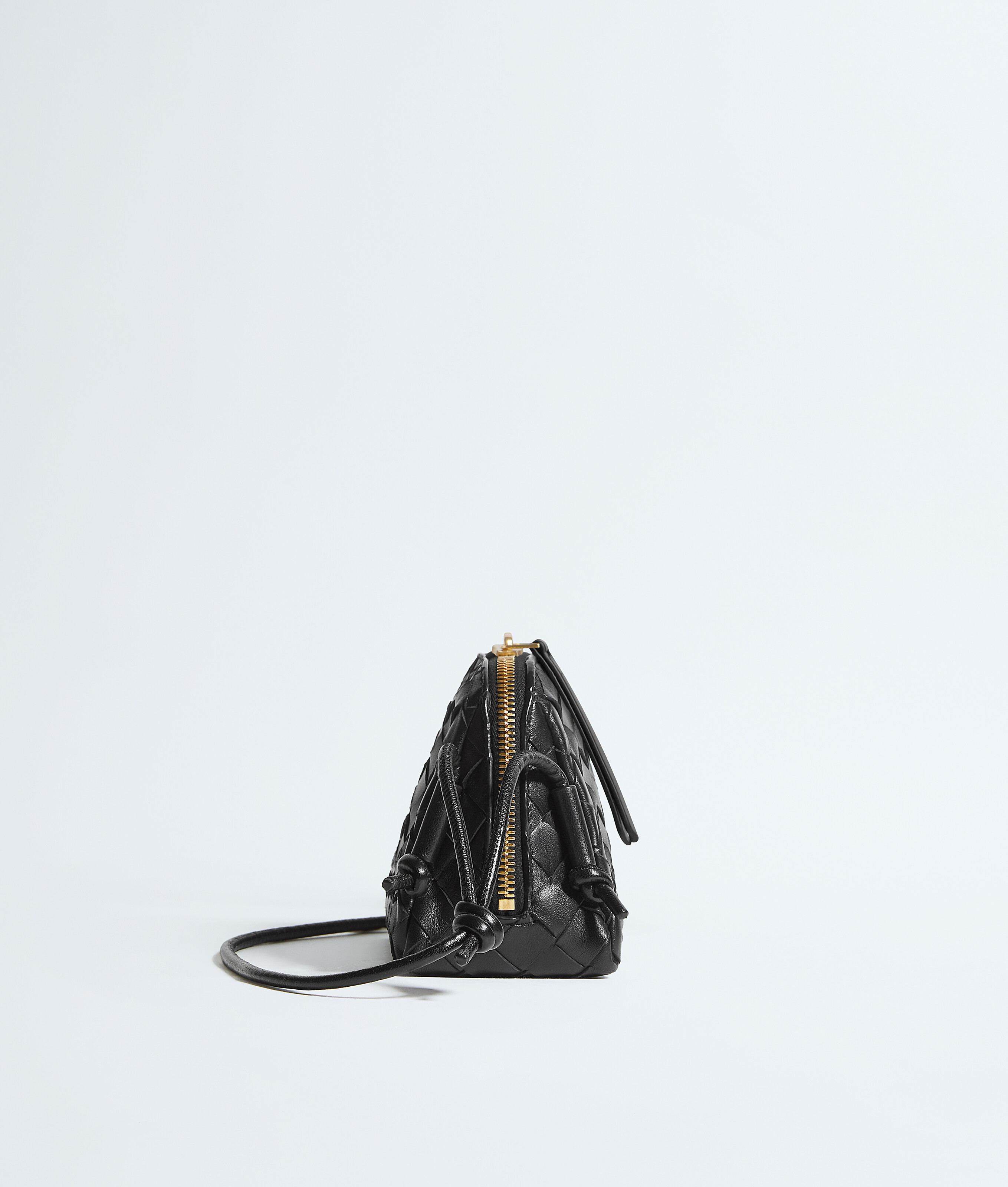 Bottega Veneta Mini Leather Zip Bag With Adjustable Strap In Black