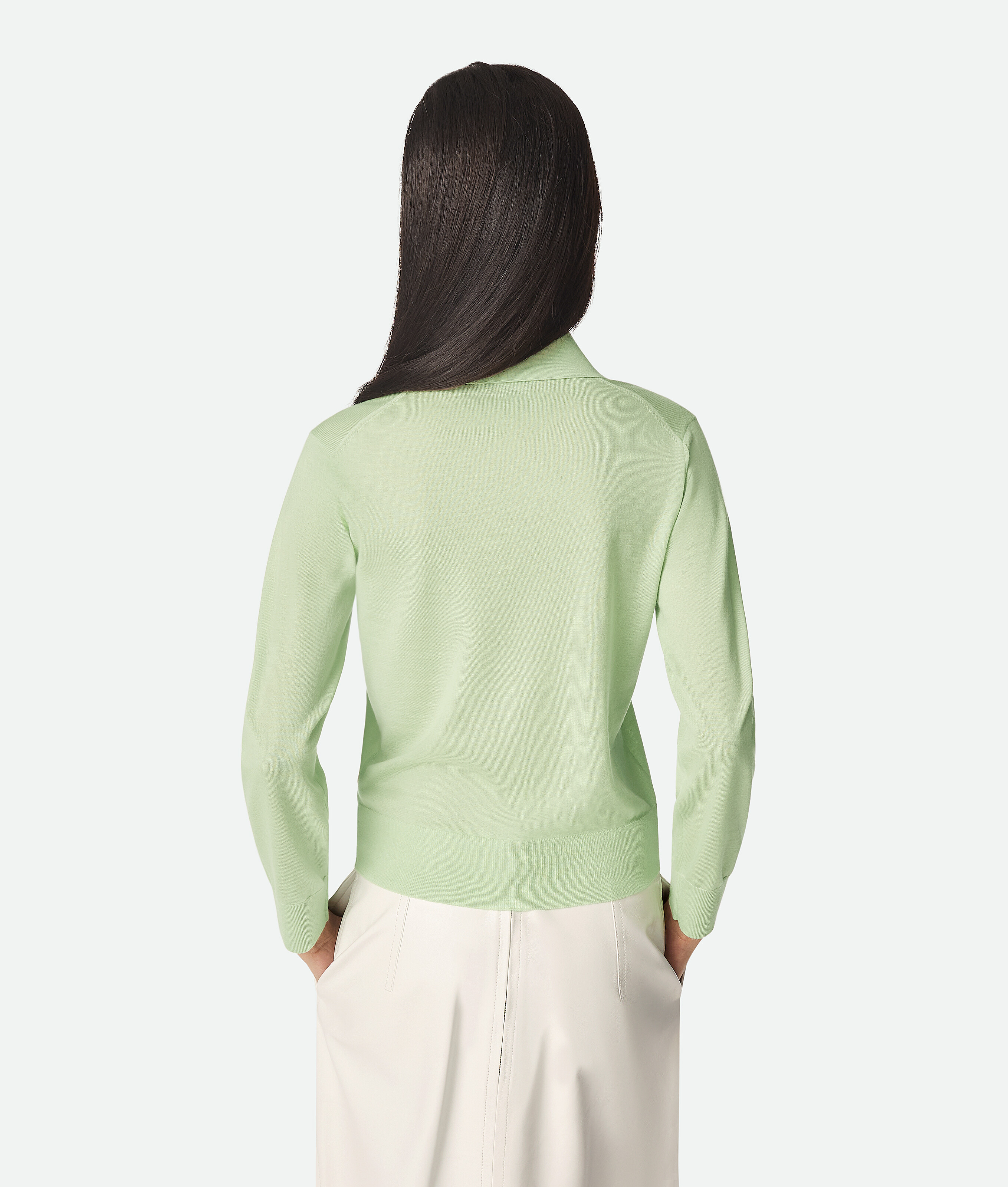 Bottega Veneta Green Polo With Classic Collar And Embroidered Logo On The Front In Light Cashmere Wo In Green