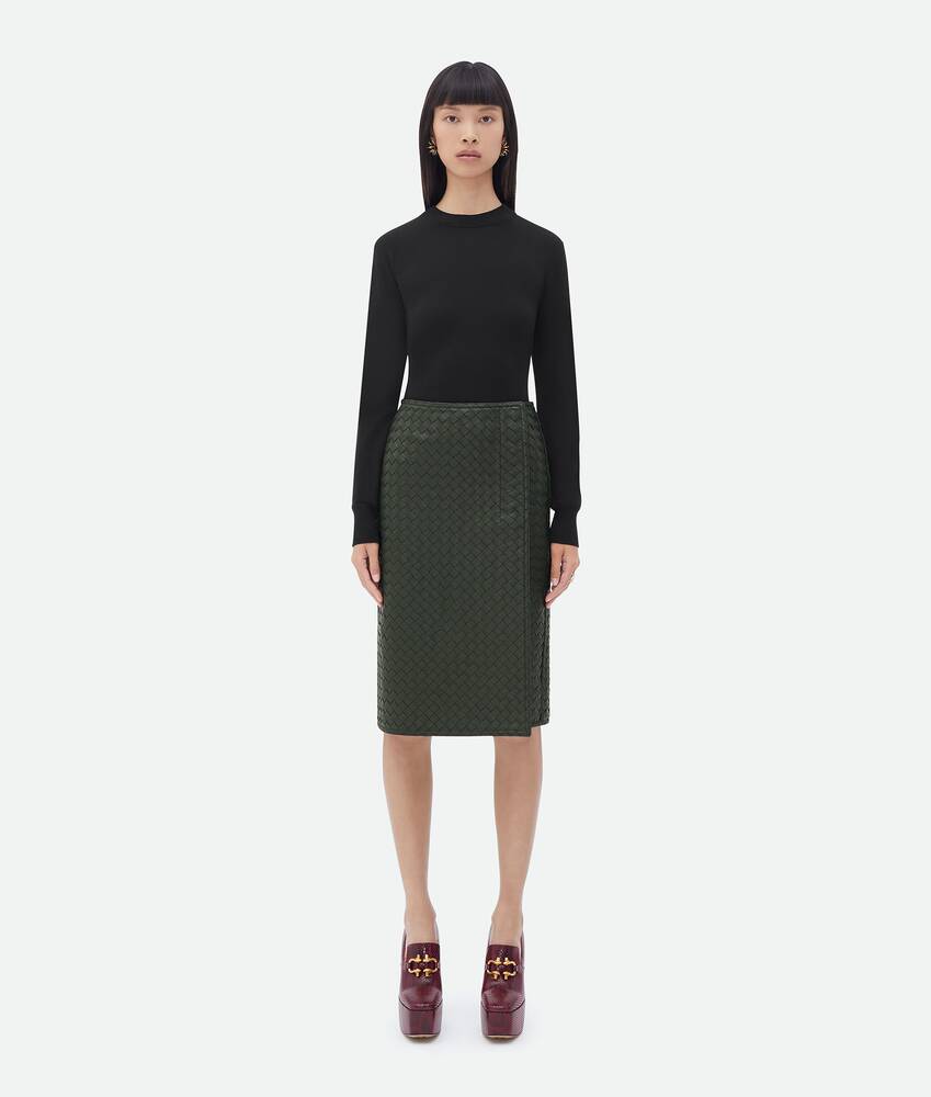 ダークグリーンイントレチャートレザー スカート| Bottega Veneta® 日本