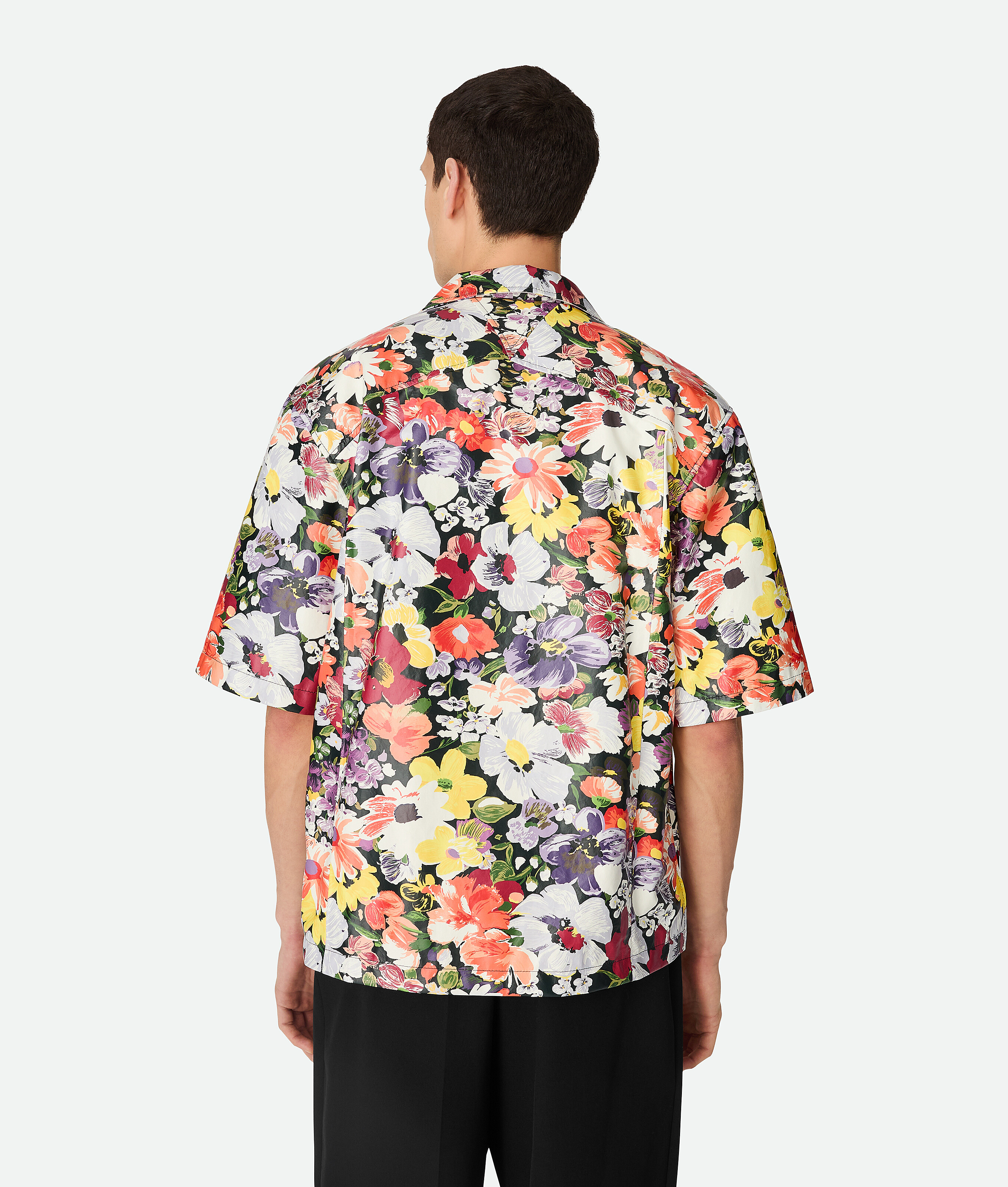 Bottega Veneta Floral Print Leather Camp Shirt In Multi