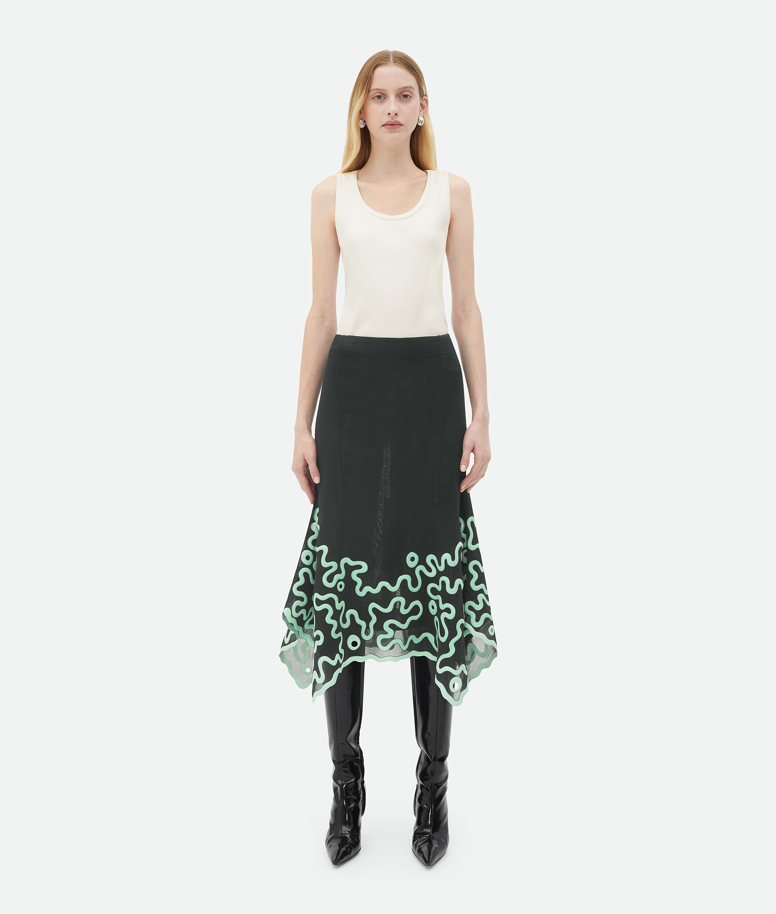 Bottega Veneta Cotton Midi Skirt In Green