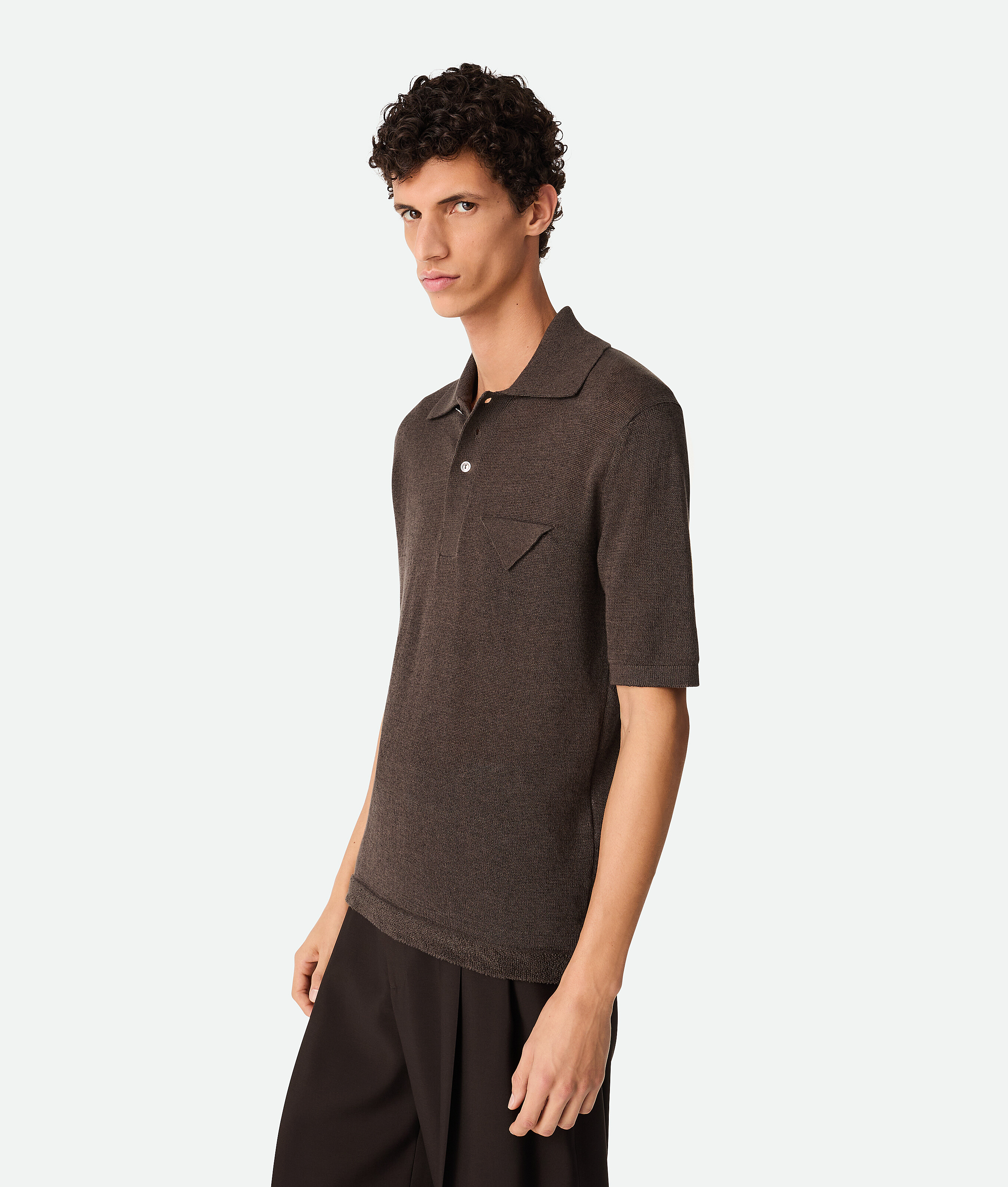 Bottega Veneta Poloshirt Aus Leichtem Leinen In Dark Brown Melange