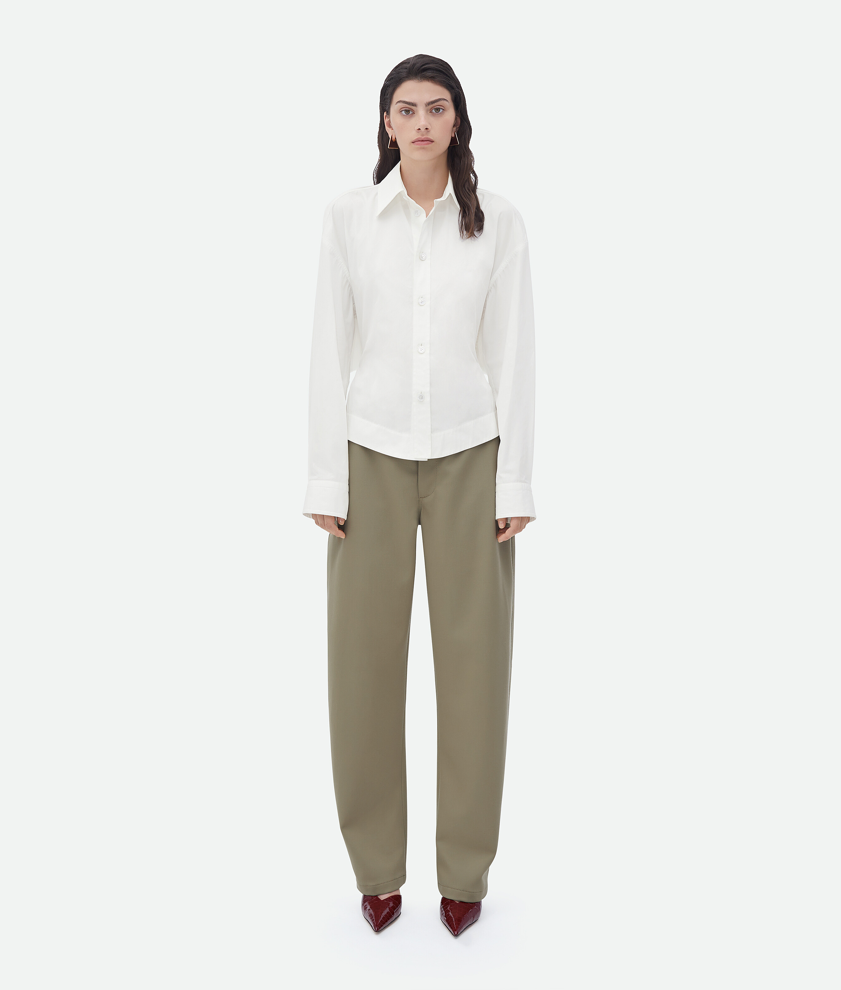 Bottega Veneta® Women's Compact Cotton Shirt in Chalk. Shop online 