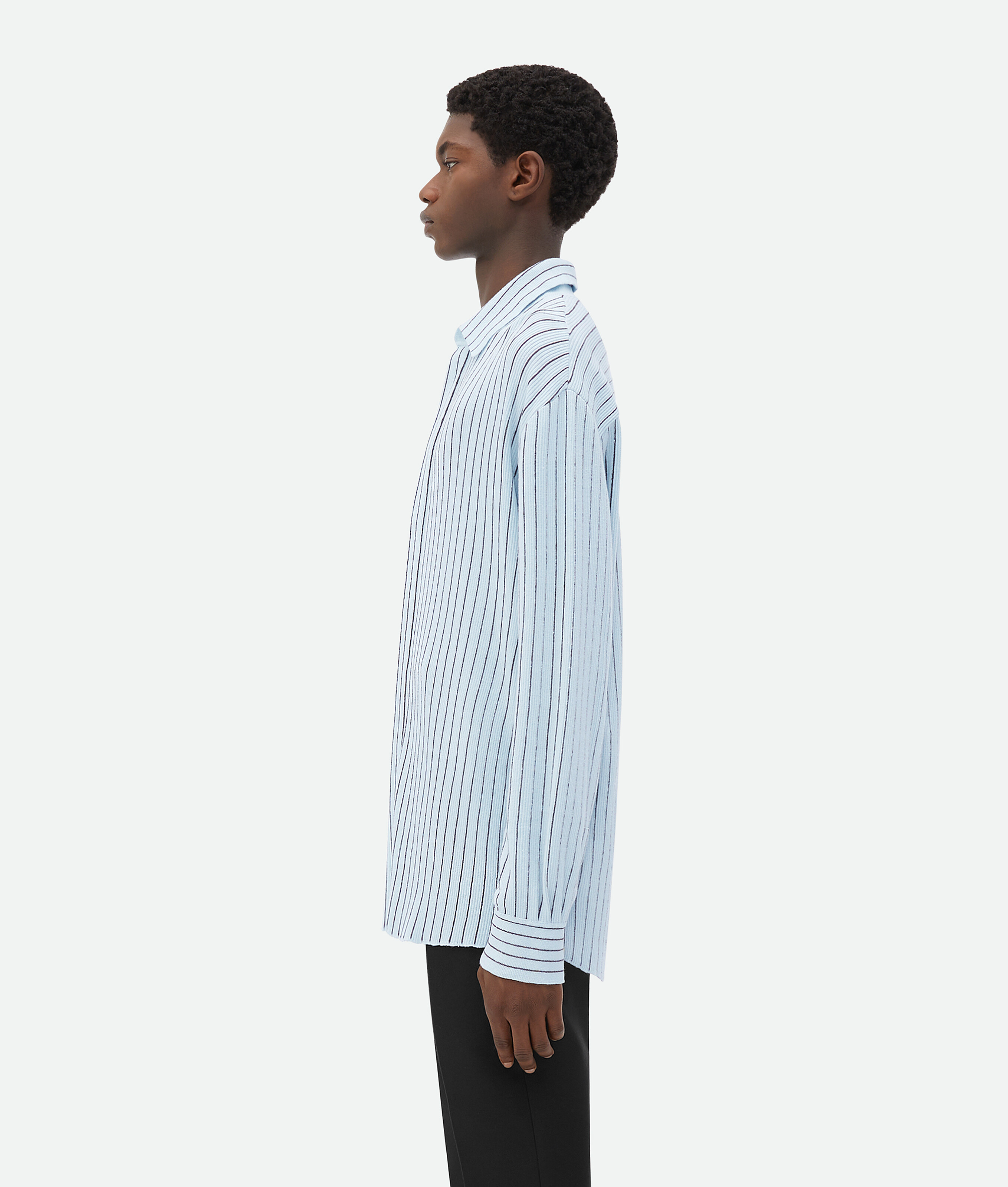 Shop Bottega Veneta Pinstripe Knitted Linen Shirt In Blue