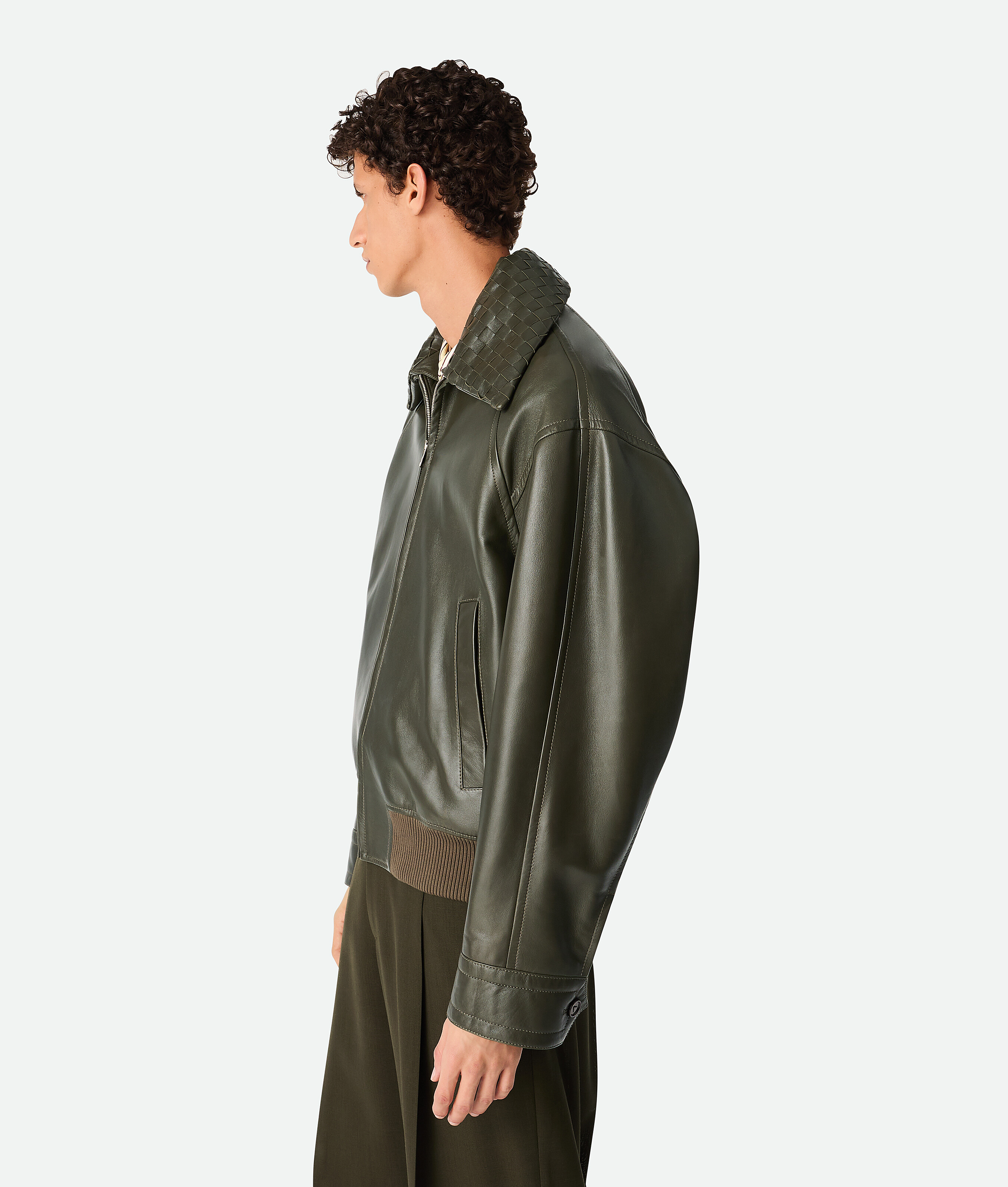 Bottega Veneta Lederblouson In Dark Forest