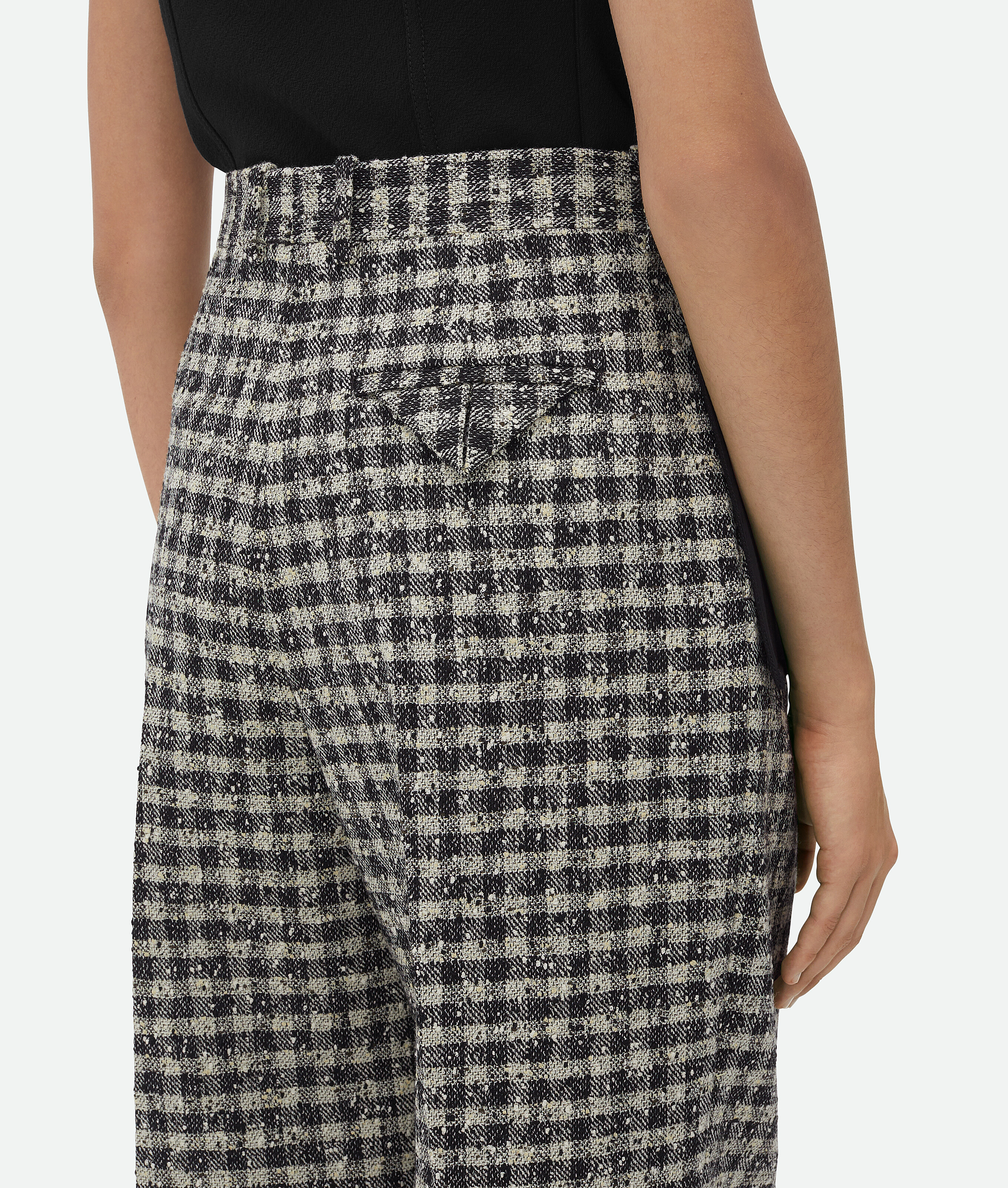 Bottega Veneta Boucle Gingham Wool Trousers In Black/pearl/khaki