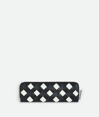 Intrecciato check tricolor leather pencil case