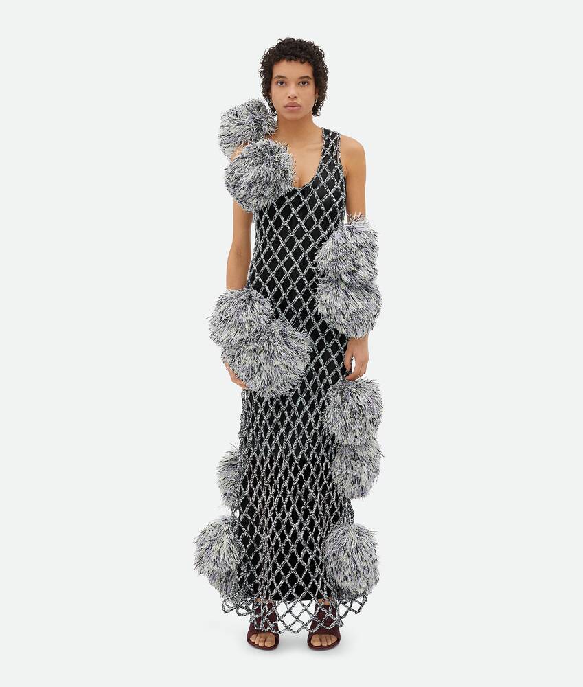Display a large version of the product image 1 - Paper Mesh Crochet Dress With Pompom