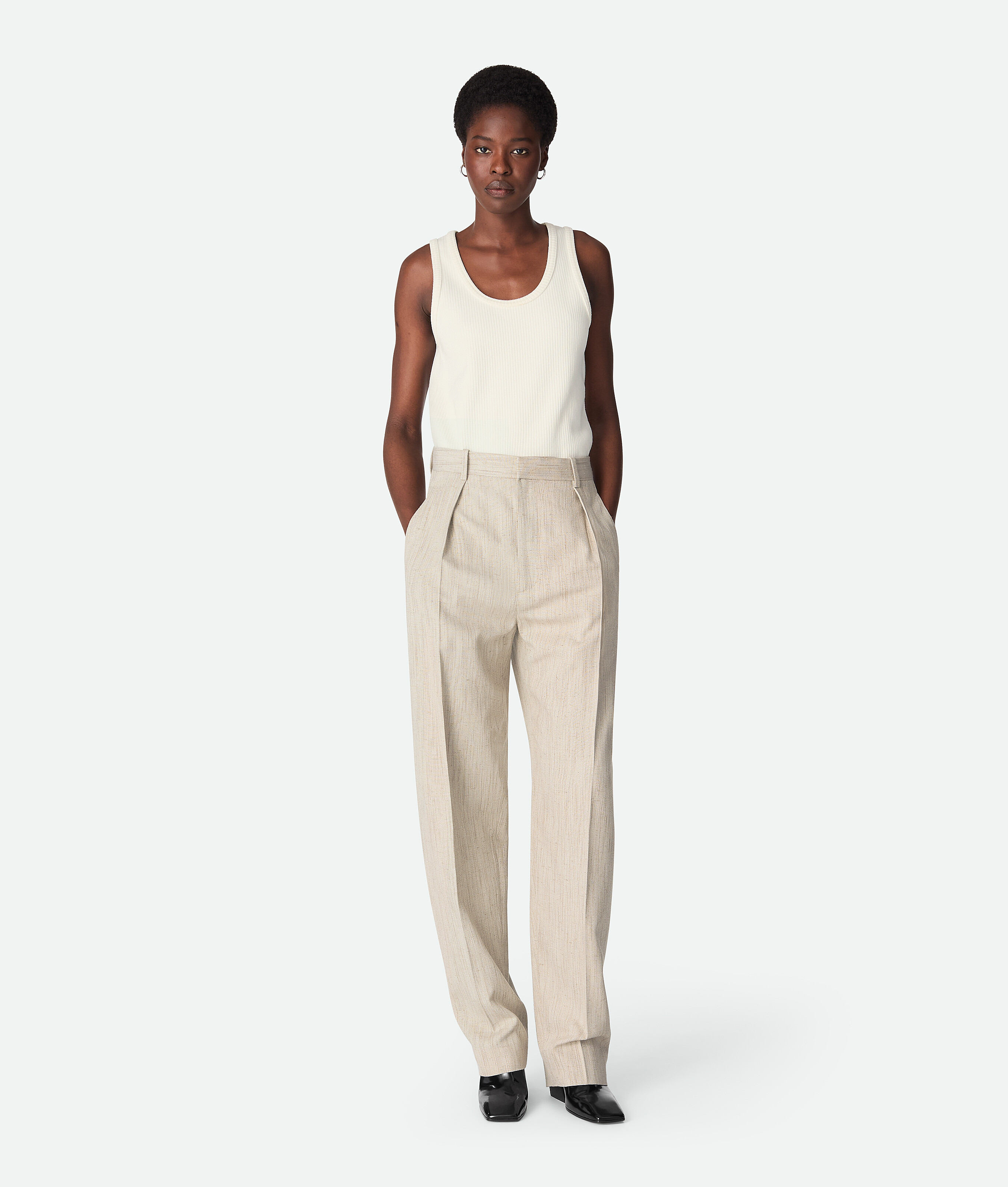 Bottega Veneta Pantaloni In Seta E Viscosa - Grigio E Argento - Donna - 46 - Viscosa, Poliestere & Seta