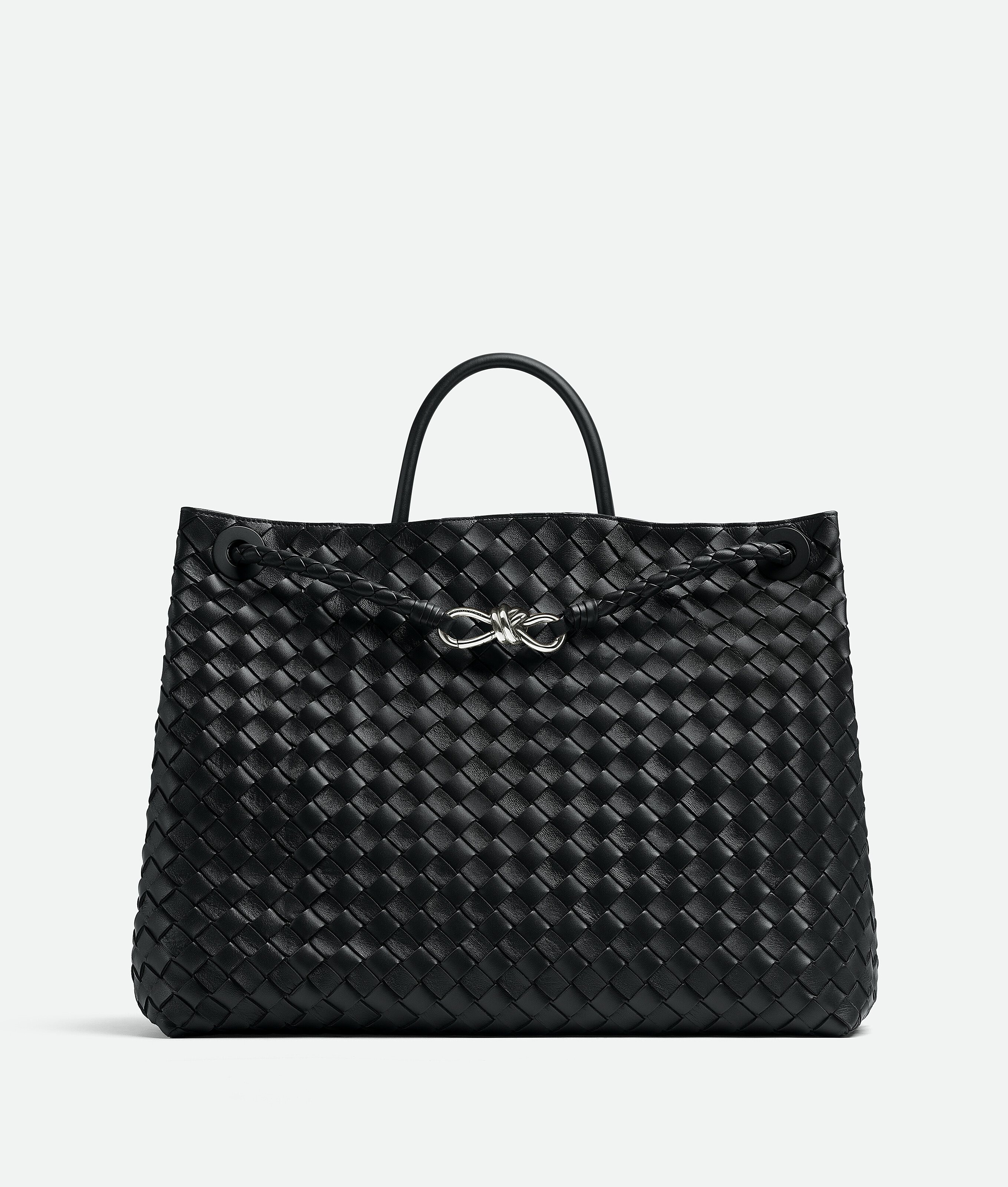 Bottega Veneta East-west Andiamo Leather Top Handle Bag In Black
