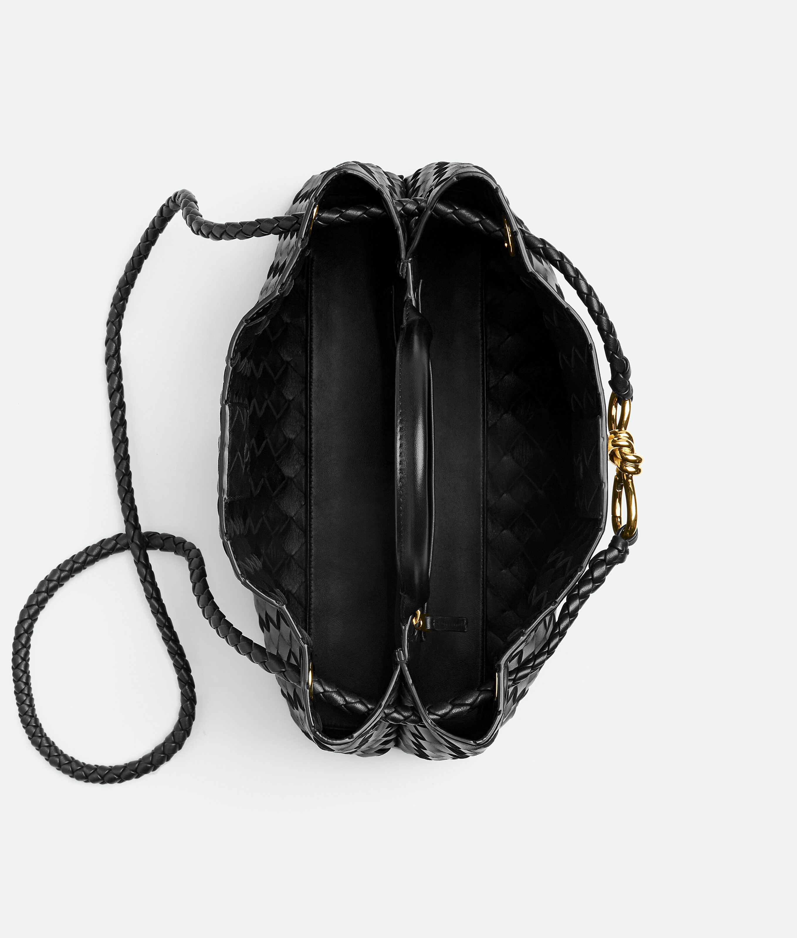 Bottega Veneta East-west Andiamo Leather Top Handle Bag In Black